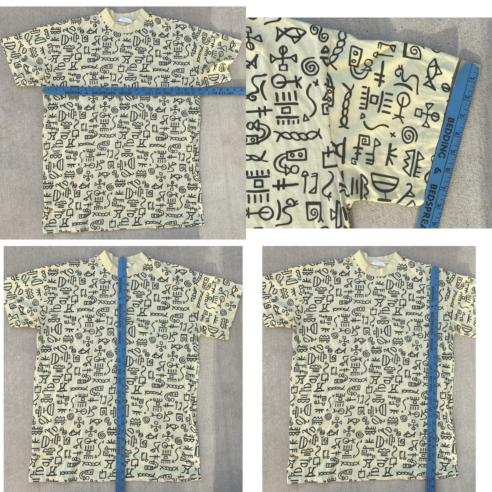 Vintage VINTAGE Geometric Graphic Tee AOP Hieroglyphics T Shirt HRS Rollerprints 80s Mens One Size Yellow Graphic Print 1980s 80s Size US M / EU 48-50 / 2 - 10 Thumbnail