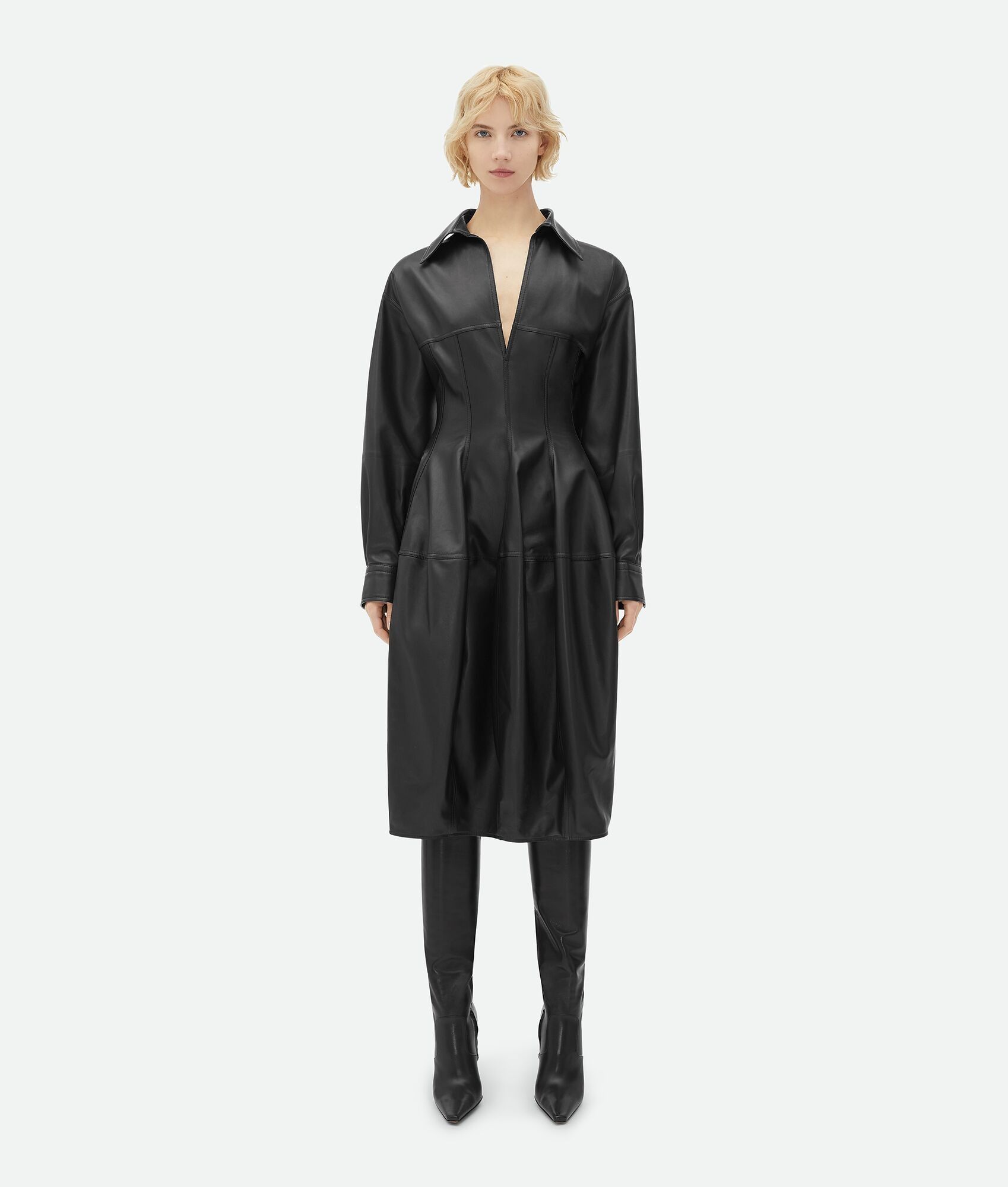 Bottega Veneta o1n1vont0325 Leather Midi Balloon Dress in Black Size XS / US 0-2 / IT 36-38 - 4 Thumbnail