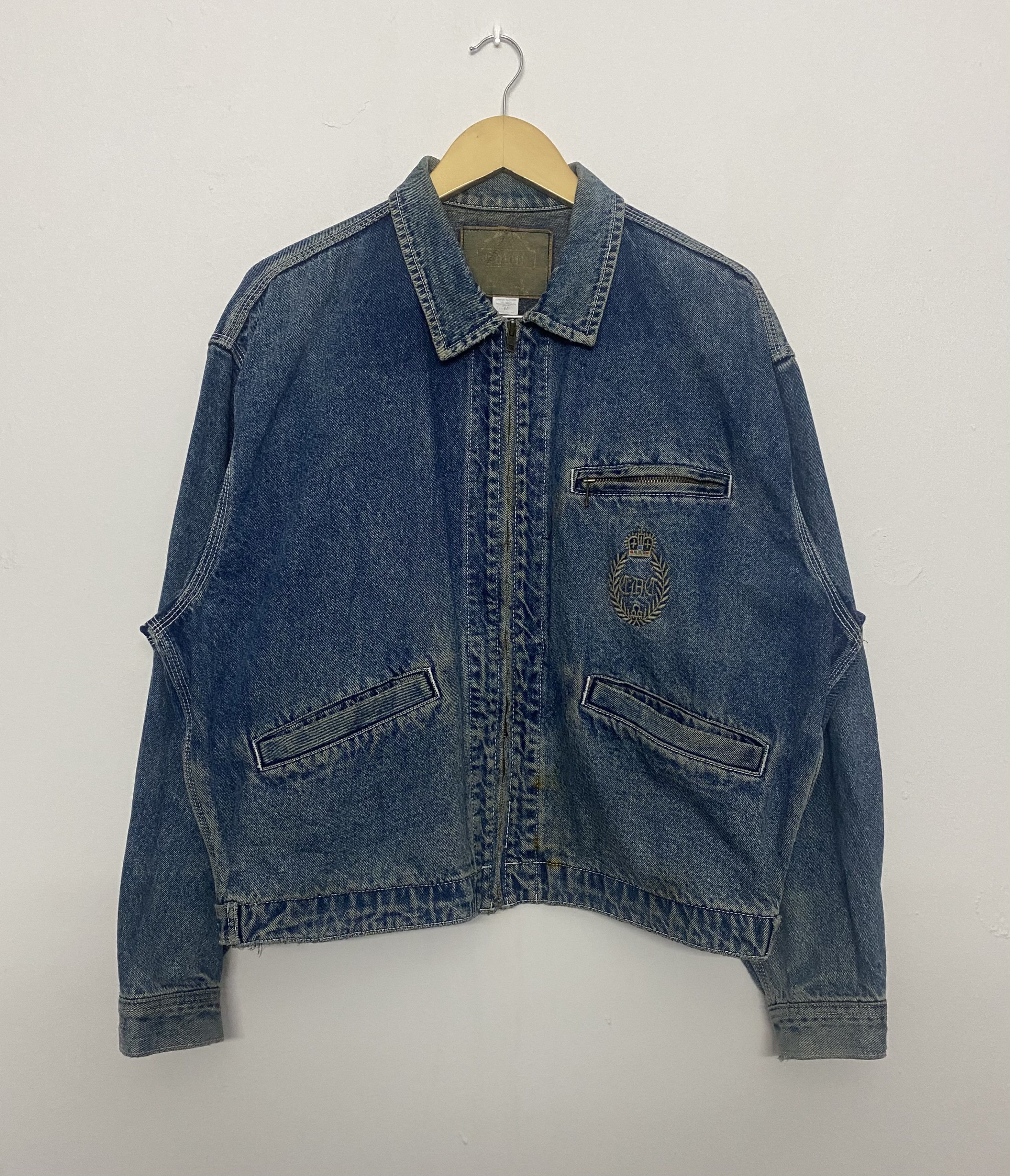 Edwin VINTAGE EDWIN Crown Embroidered Zip Denim Bomber Jacket (M) Size US M / EU 48-50 / 2 - 2 Thumbnail