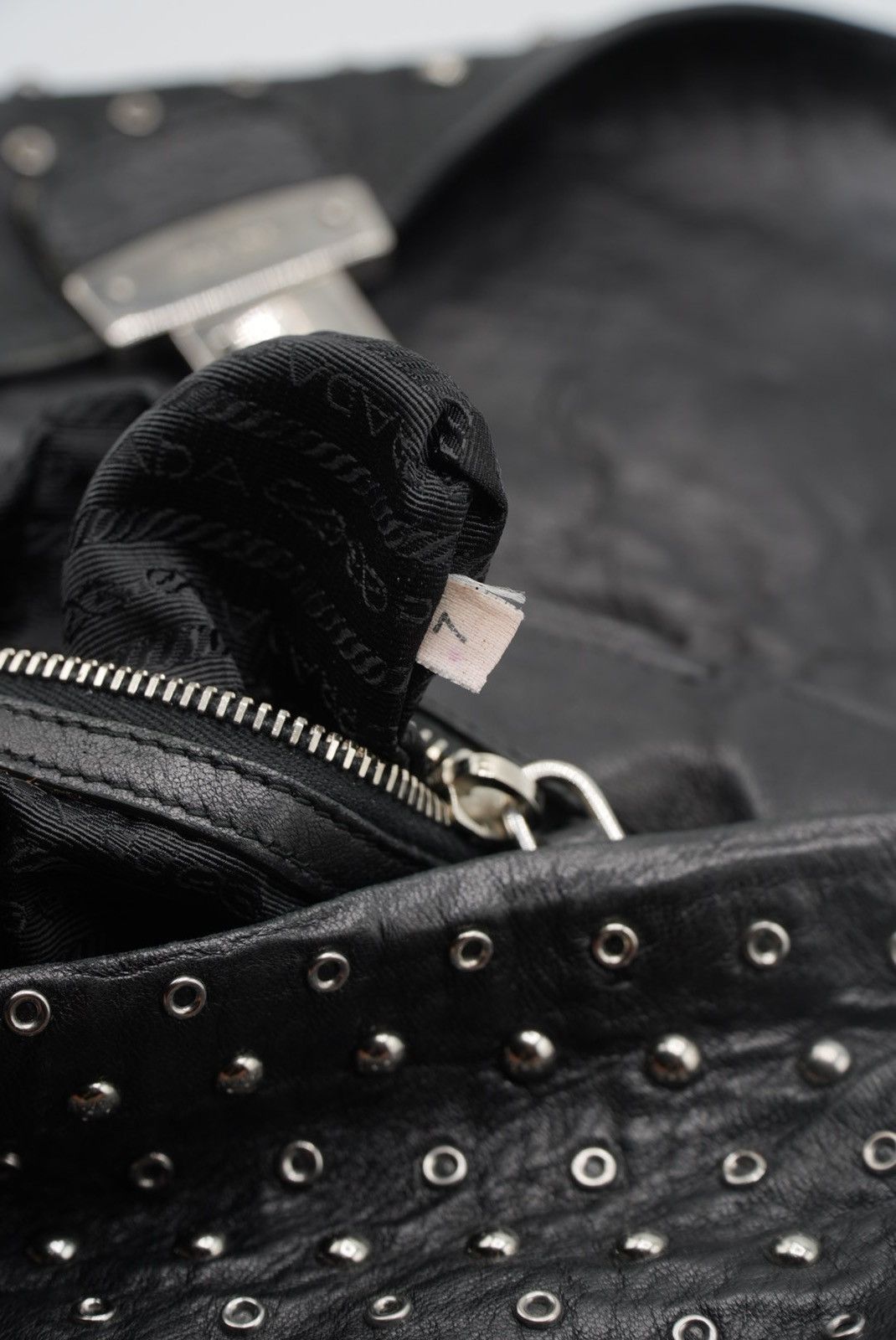 Prada Prada Black Leather Studded Handbag Size ONE SIZE - 14 Thumbnail