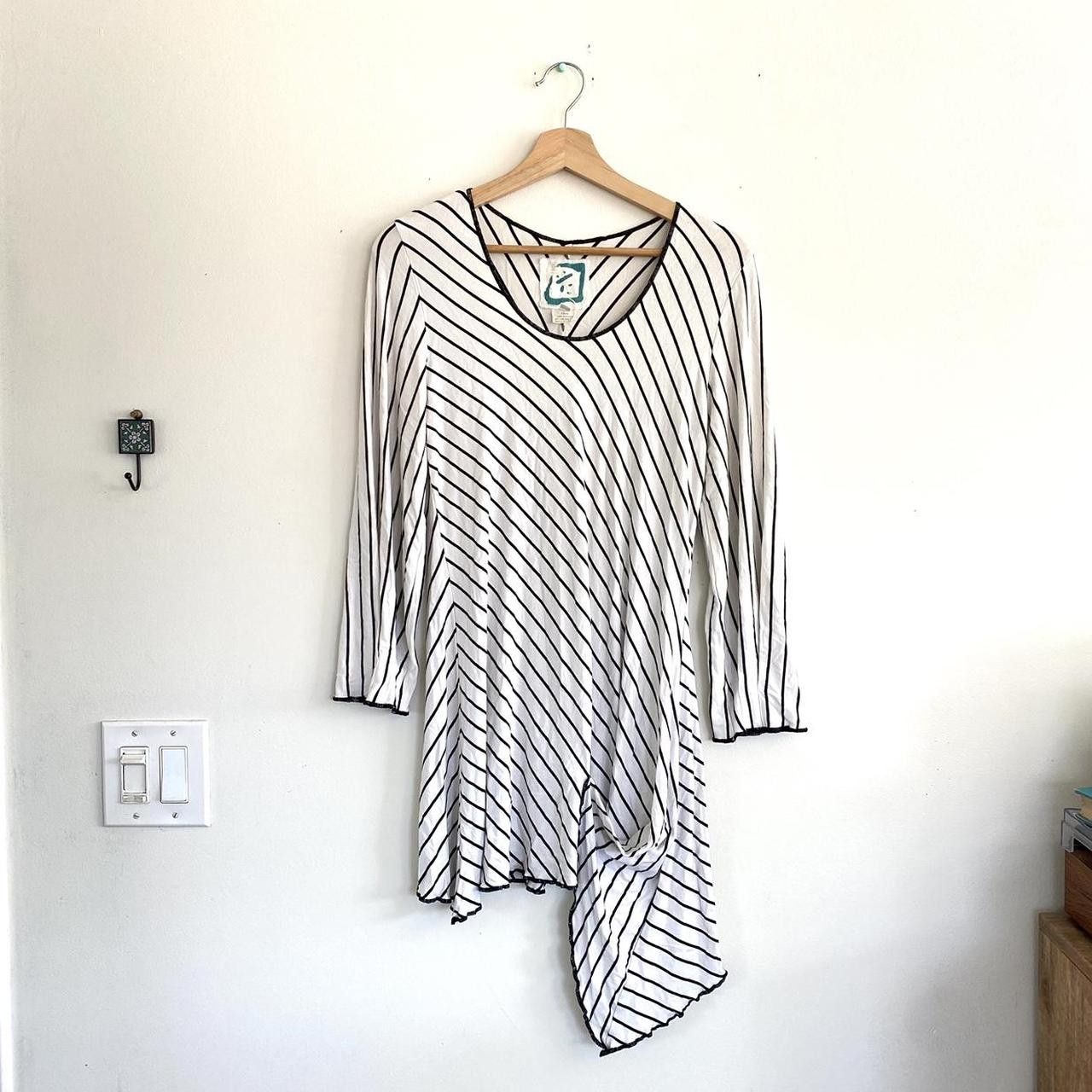 Vintage T. ELLIOT WHITE BLACK STRIPED ASYMMETRICAL MINI DRESS MEDIUM Size M / US 6-8 / IT 42-44 - 2 Thumbnail