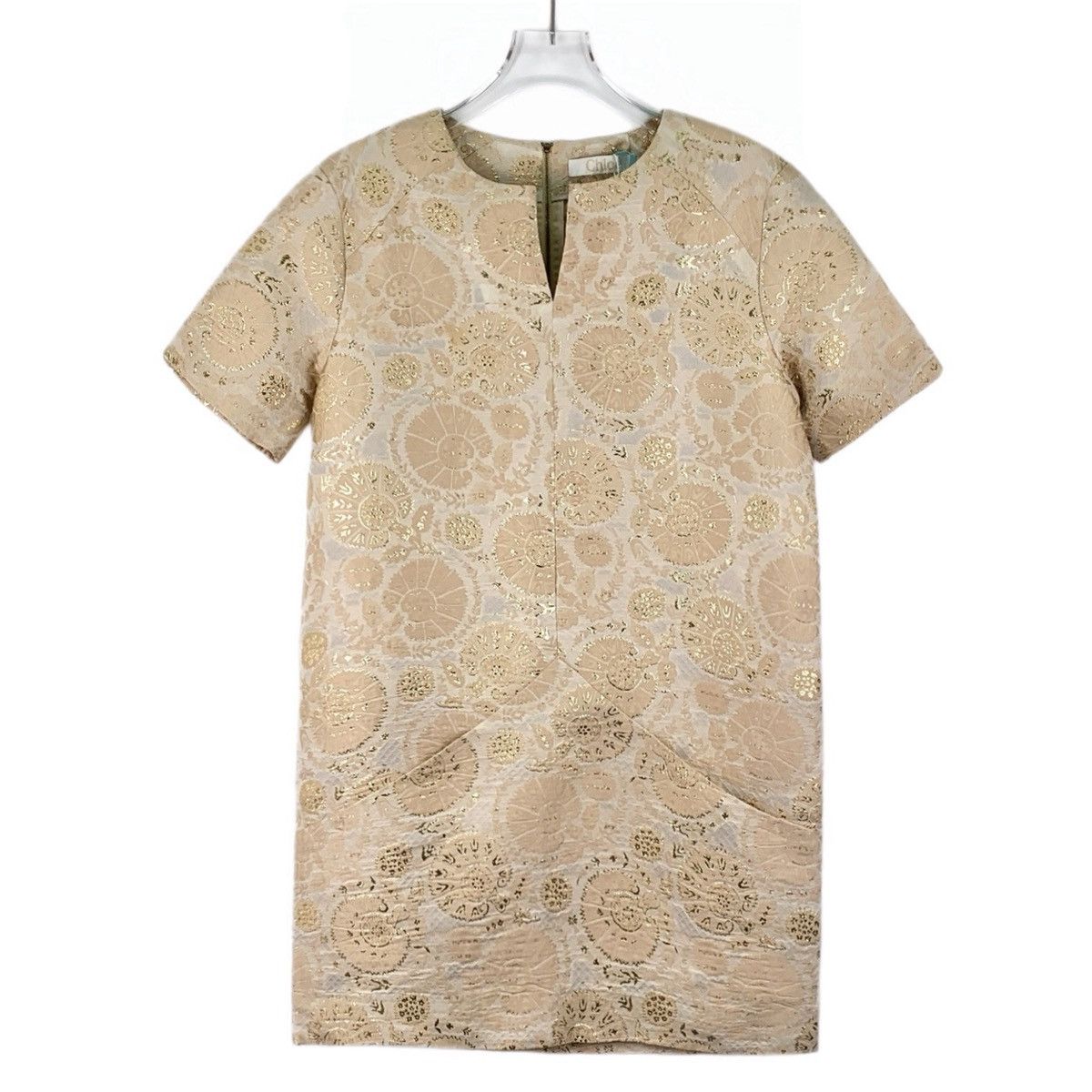 Chloe Chloe Jacquard Gold Thread Printed Short Sleeve Dress K26WX Size S / US 4 / IT 40 - 1 Thumbnail