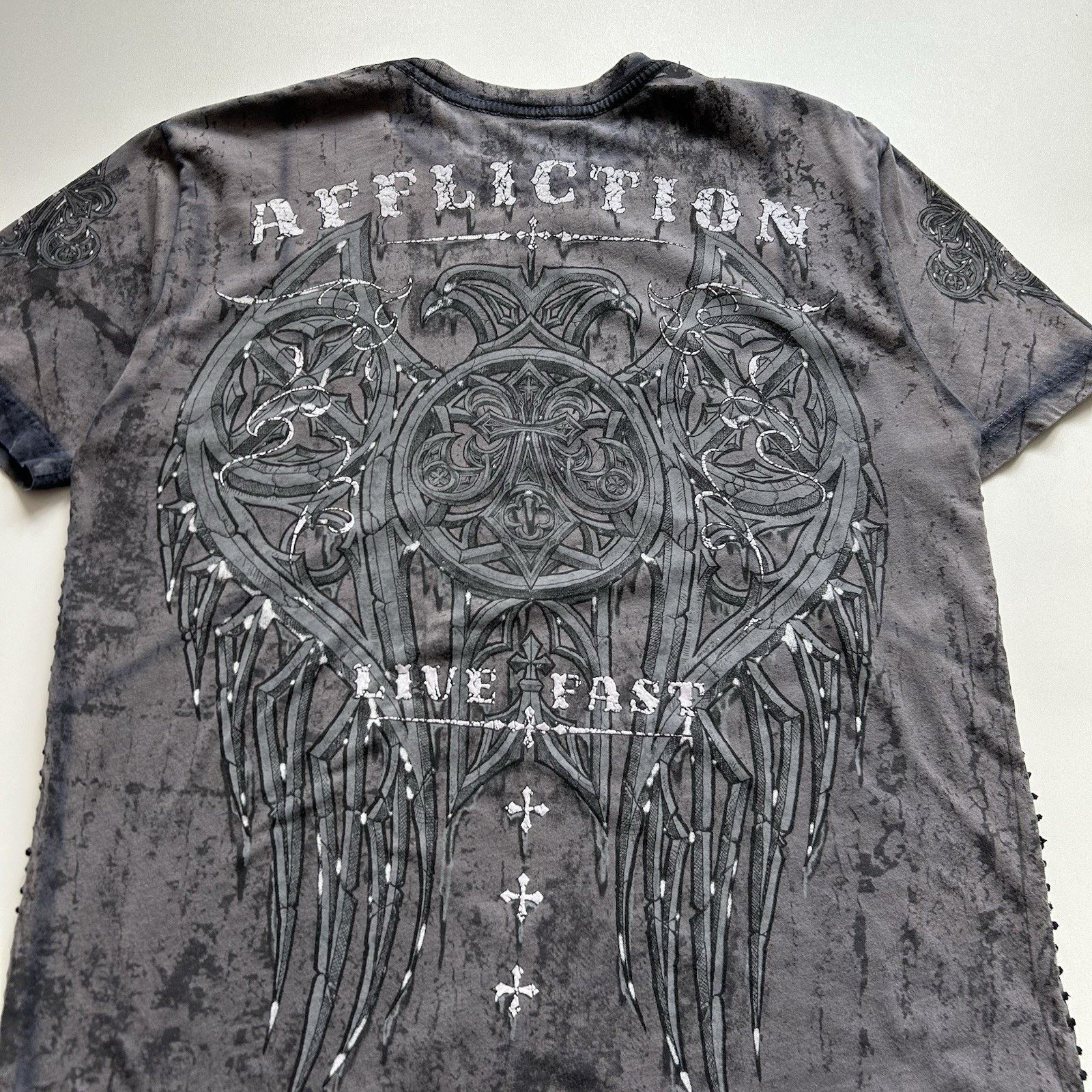 Affliction × Vintage Vintage Affliction Live Fast T Shirt Black Crest Logo Medium Size US M / EU 48-50 / 2 - 4 Thumbnail