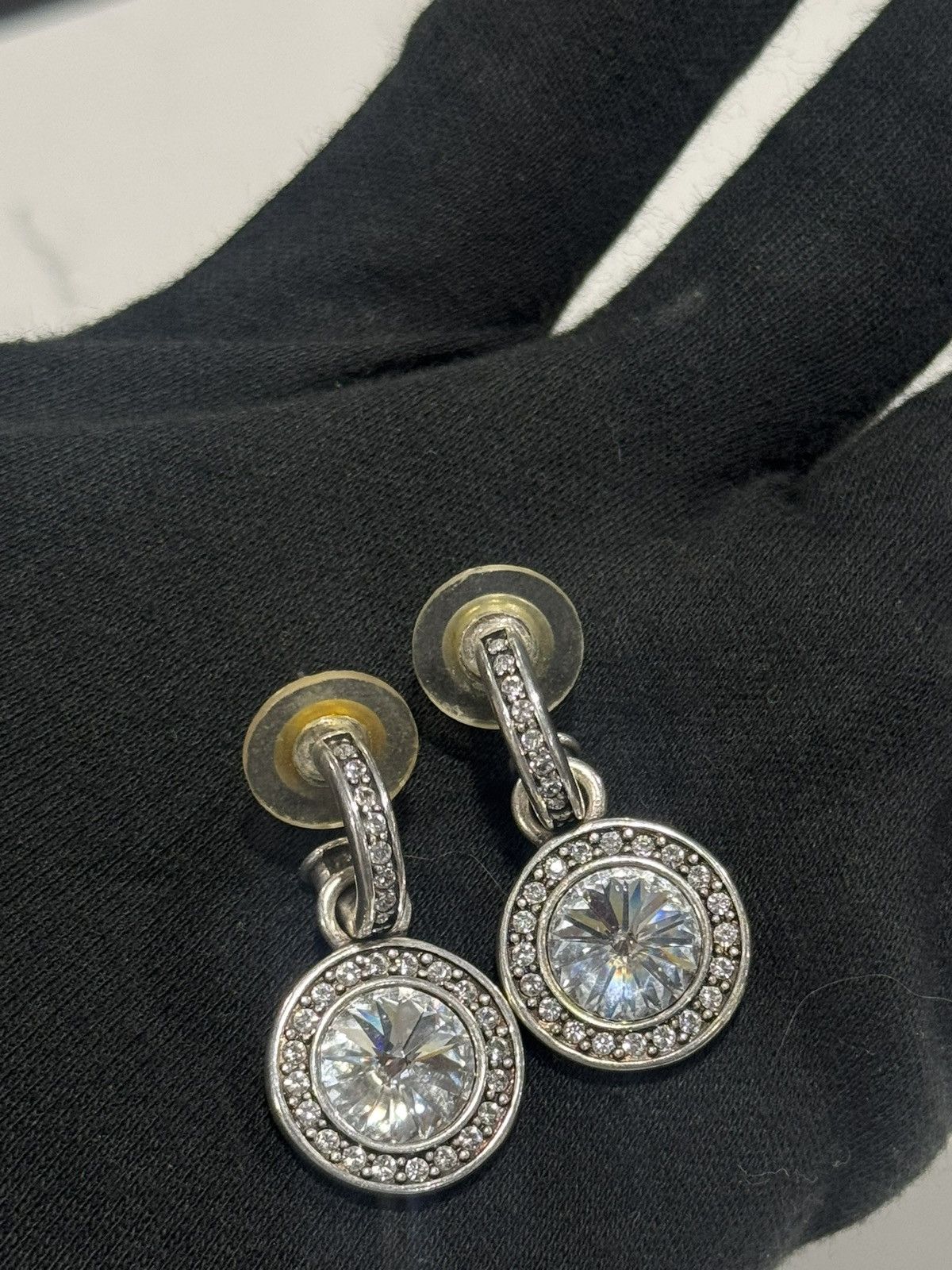 Jewelry Vintage Miglio Crystal Drop Earrings Silver-Tone Halo Design Size ONE SIZE - 5 Thumbnail