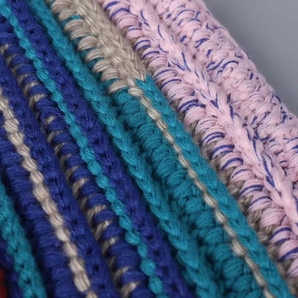 Handmade Colorful Dopamine Crochet Striped Woolen Balaclava Cap Size ONE SIZE - 6 Thumbnail
