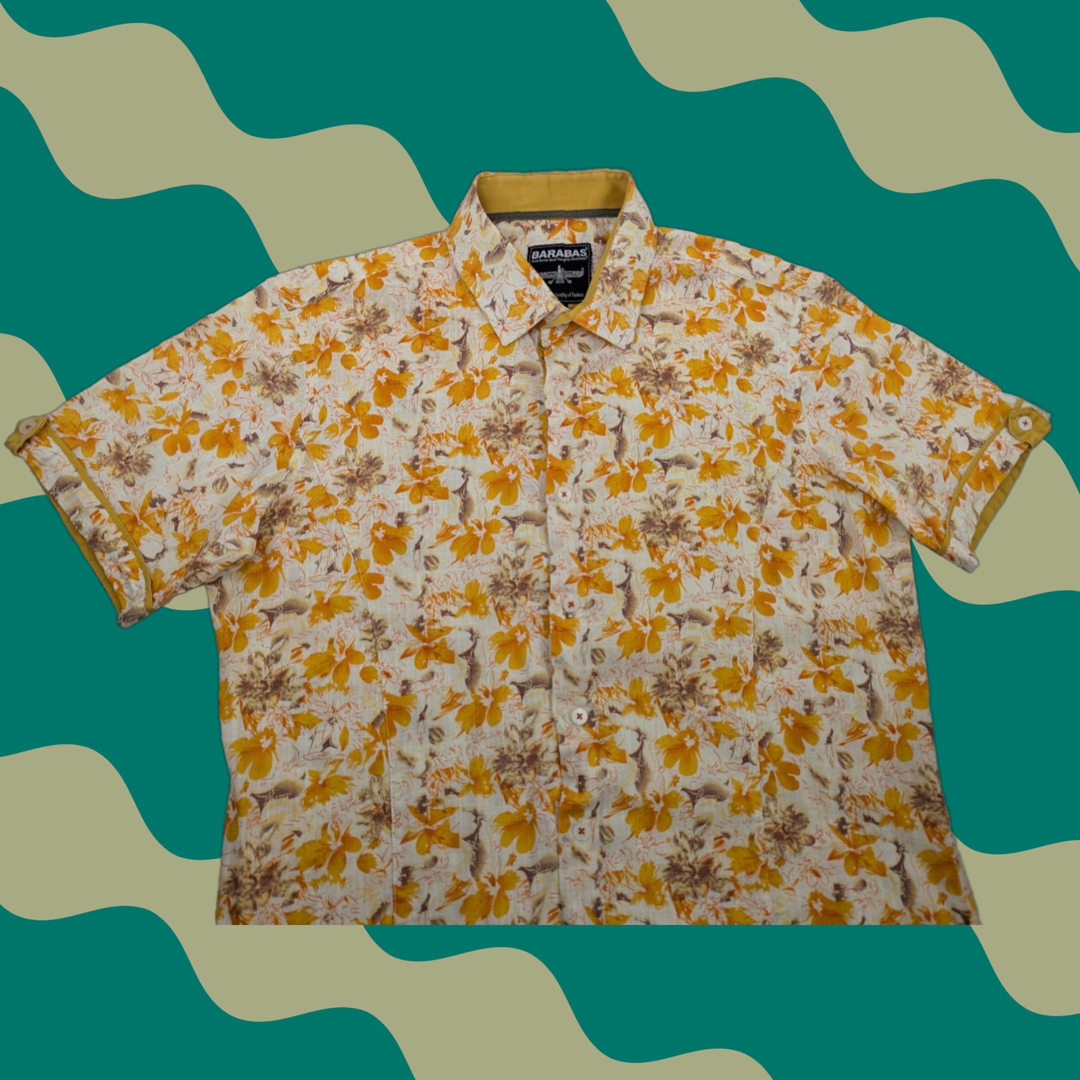 Vintage Barabas Floral Orange Button Shirt Mens M Short Sleeve Summer Cotton Shirt Size US M / EU 48-50 / 2 - 1 Thumbnail