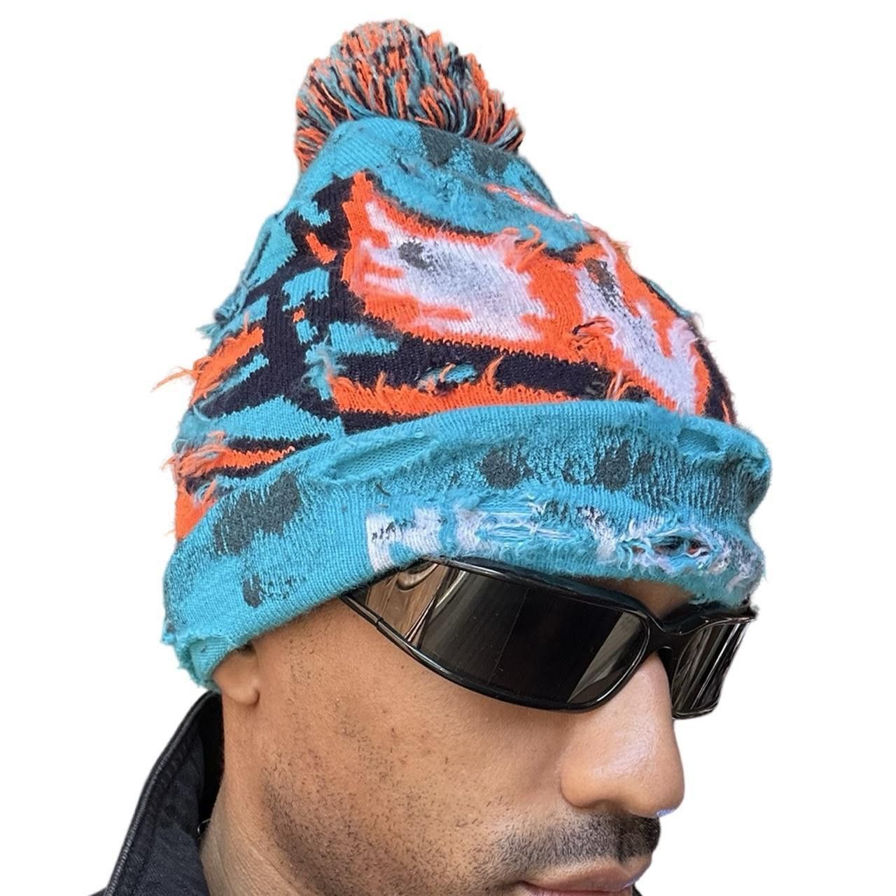 Other ASTROBOI* 'VOYAGER' Blue Distressed Painted Winter Beanie Size ONE SIZE - 5 Thumbnail