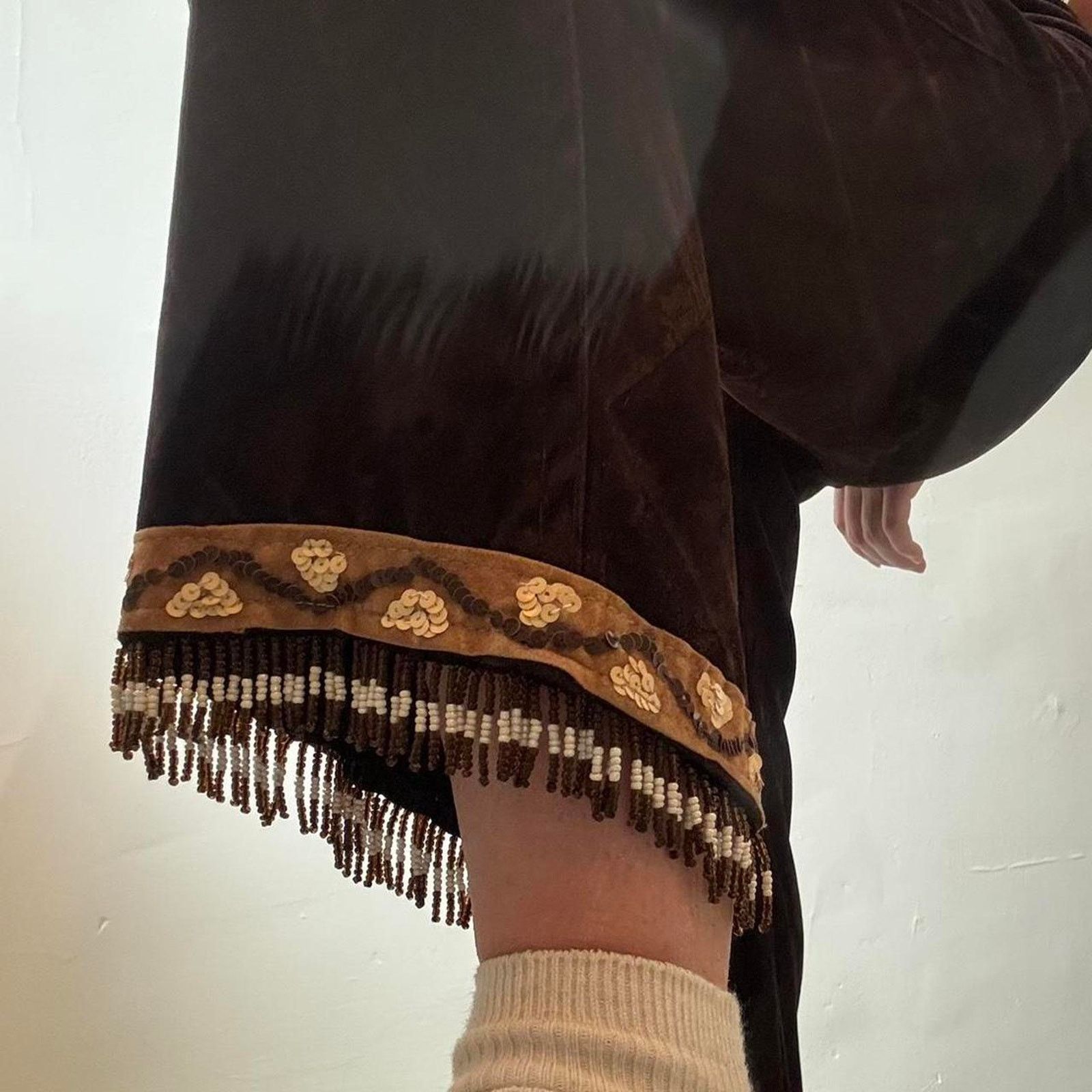Vintage Vintage Planet Funk Brown Velvety Beaded Ankle Pants 2 Disco Size 26" / US 2 / IT 38 - 7 Thumbnail