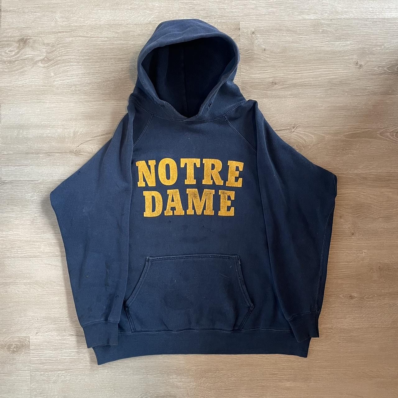 image of 70's Notre Dame Champion Hoodie in Navy, Men's (Size XL)