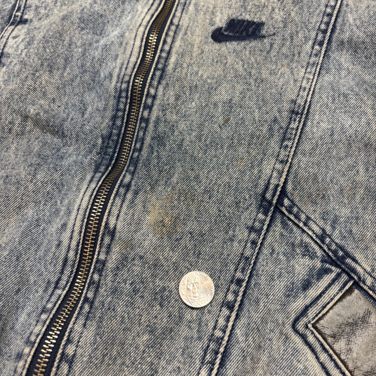 Nike × Vintage VTG 80s 90s Nike Force Denim Leather Bomber Jacket Men's M Size US M / EU 48-50 / 2 - 10 Thumbnail