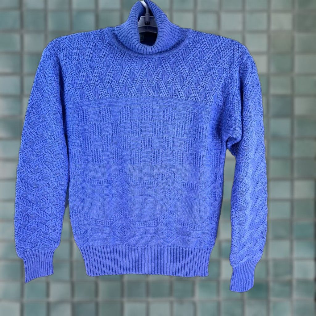 Vintage VINTAGE Meister Wool Blend Turtleneck Cable Knit Sweater Men Size S Blue 80s Autumn Winter Male Pullover Size US S / EU 44-46 / 1 - 1 Thumbnail
