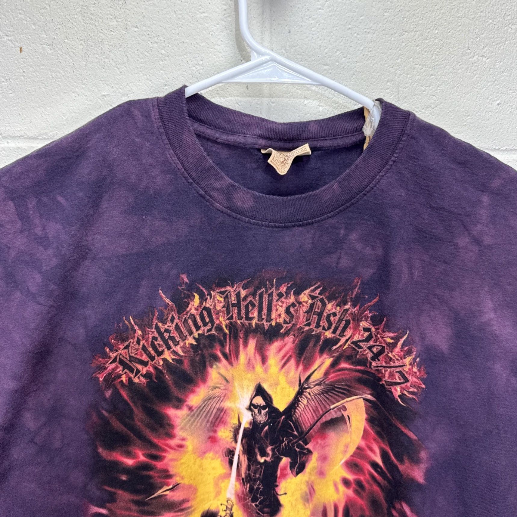 The Mountain VINTAGE The Mountain Firefighter T-Shirt Mens Large Purple Tie-Dye Grim Reaper Graphic 2000s Fall Mens Size US L / EU 52-54 / 3 - 2 Thumbnail