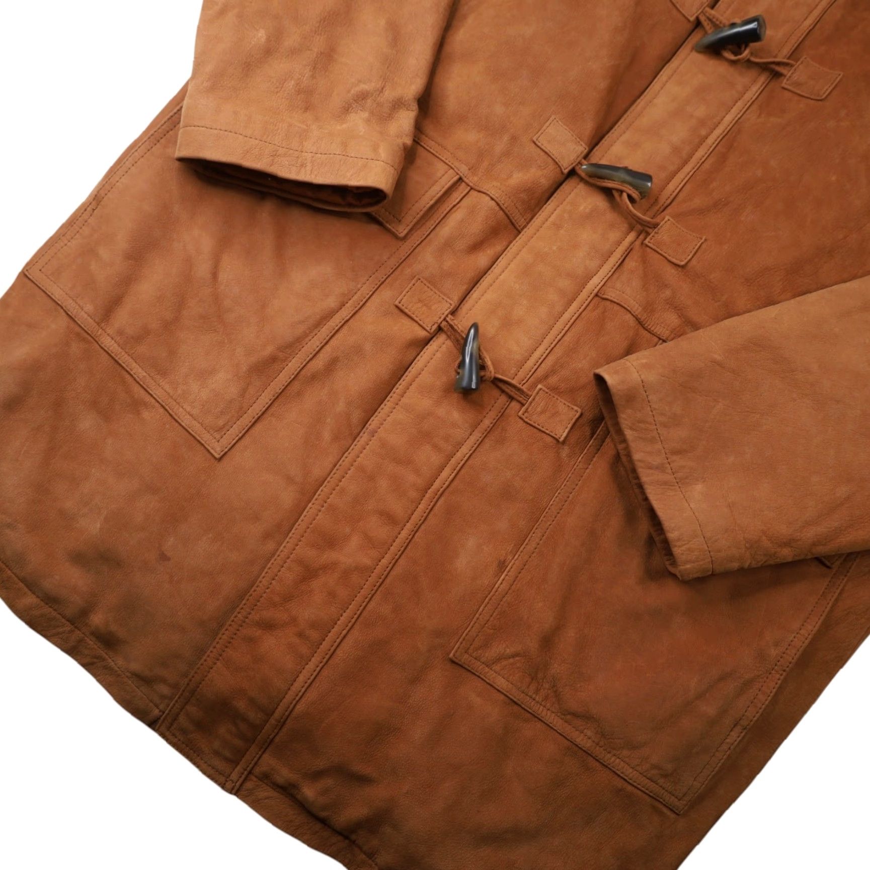 Orvis VINTAGE Orvis Nubuck Leather Toggle Duffle Coat Jacket Brown Large Men Overcoat Leather Size US L / EU 52-54 / 3 - 4 Thumbnail