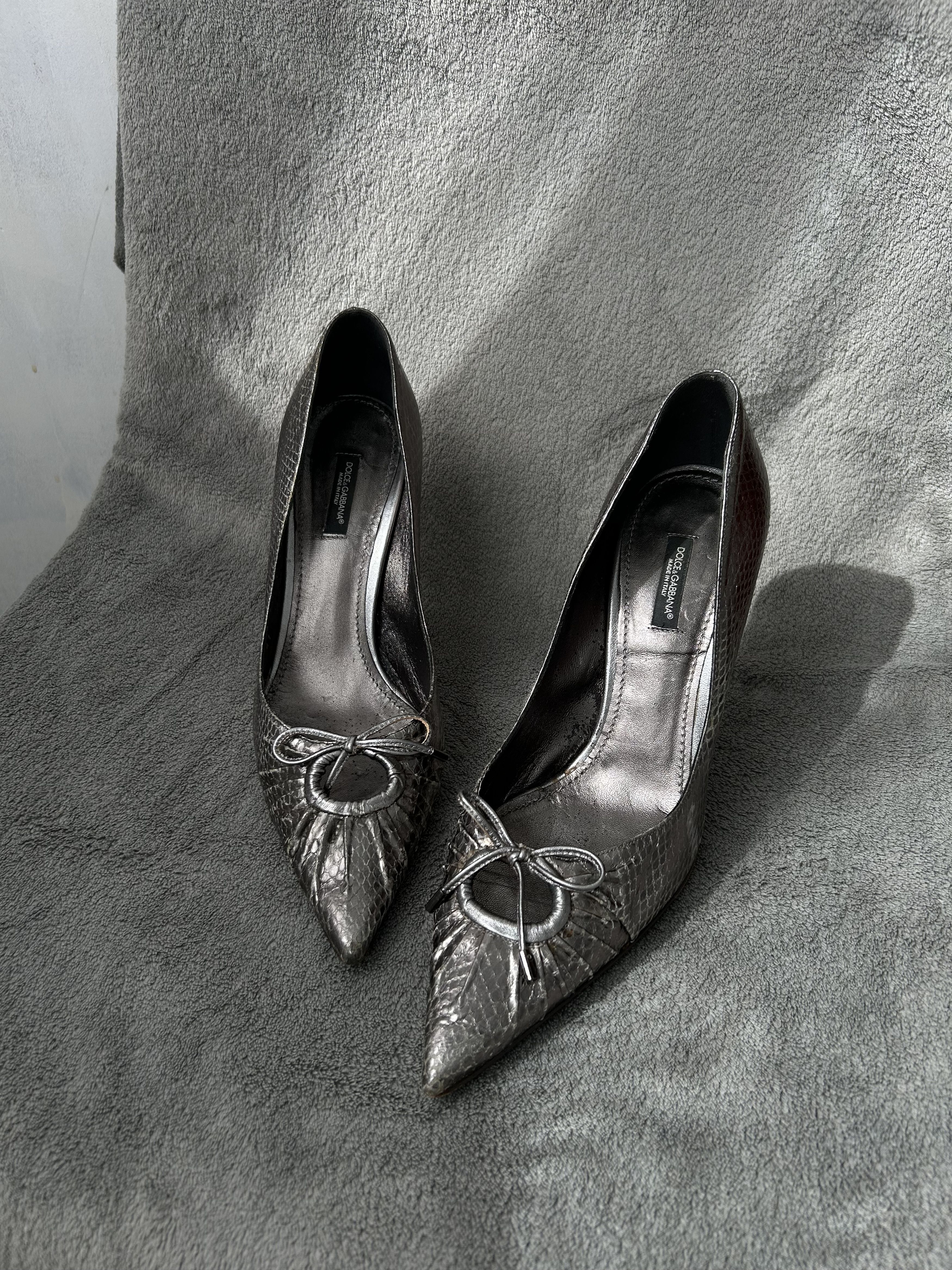 Dolce & Gabbana Dolce & Gabbana Metallic Snakeskin-Embossed Pumps Heels Size US 11 / IT 41 - 2 Thumbnail