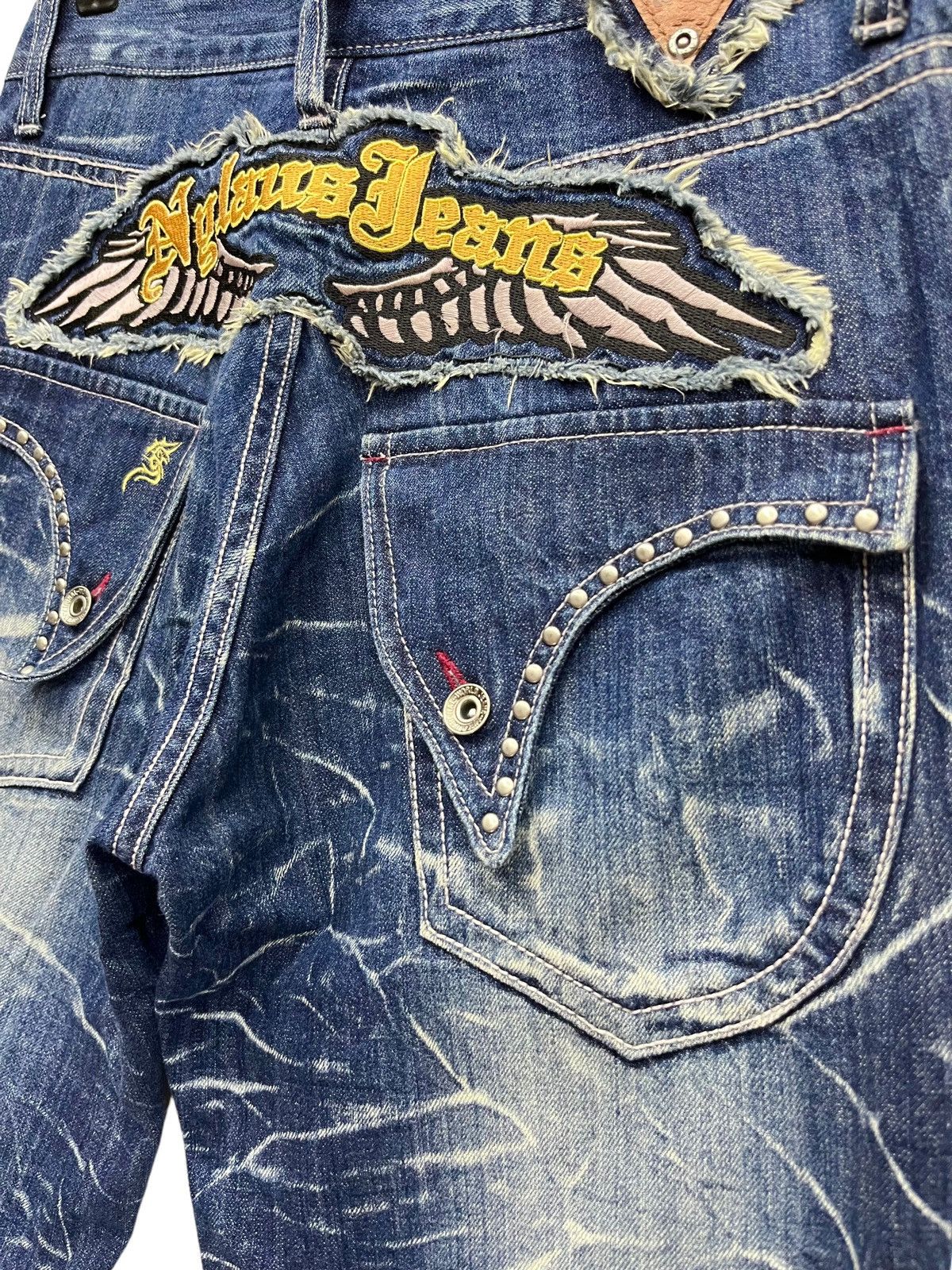 Japanese Brand 🔥Vtg NYLAUS Punk Long Flap Studded Embroidery Winged Flare Size US 31 - 9 Thumbnail