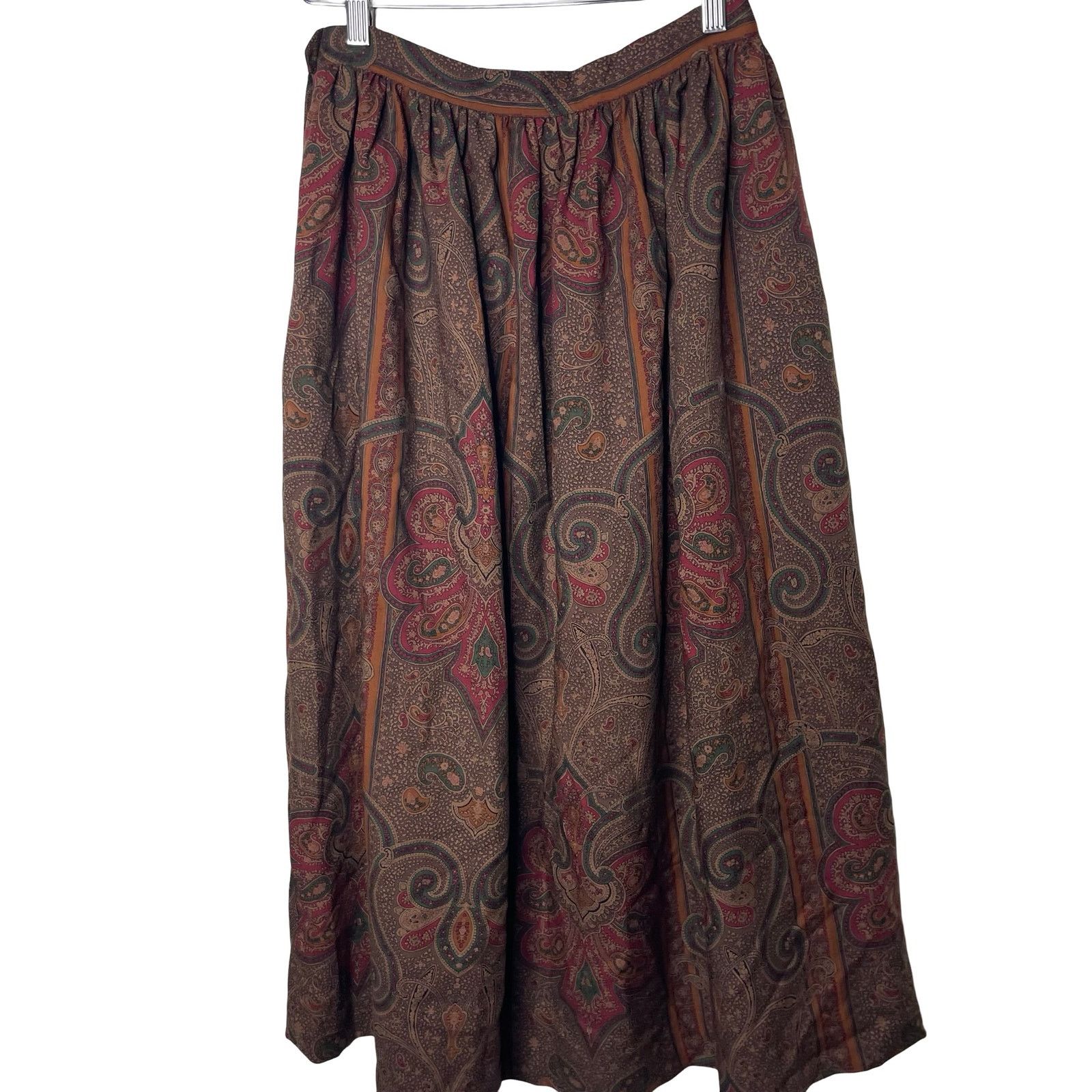 Ralph Lauren Ralph Lauren Brown Paisley Prairie Skirt Wool Midi Vtg 80s Size 32" / US 10 / IT 46 - 1 Thumbnail