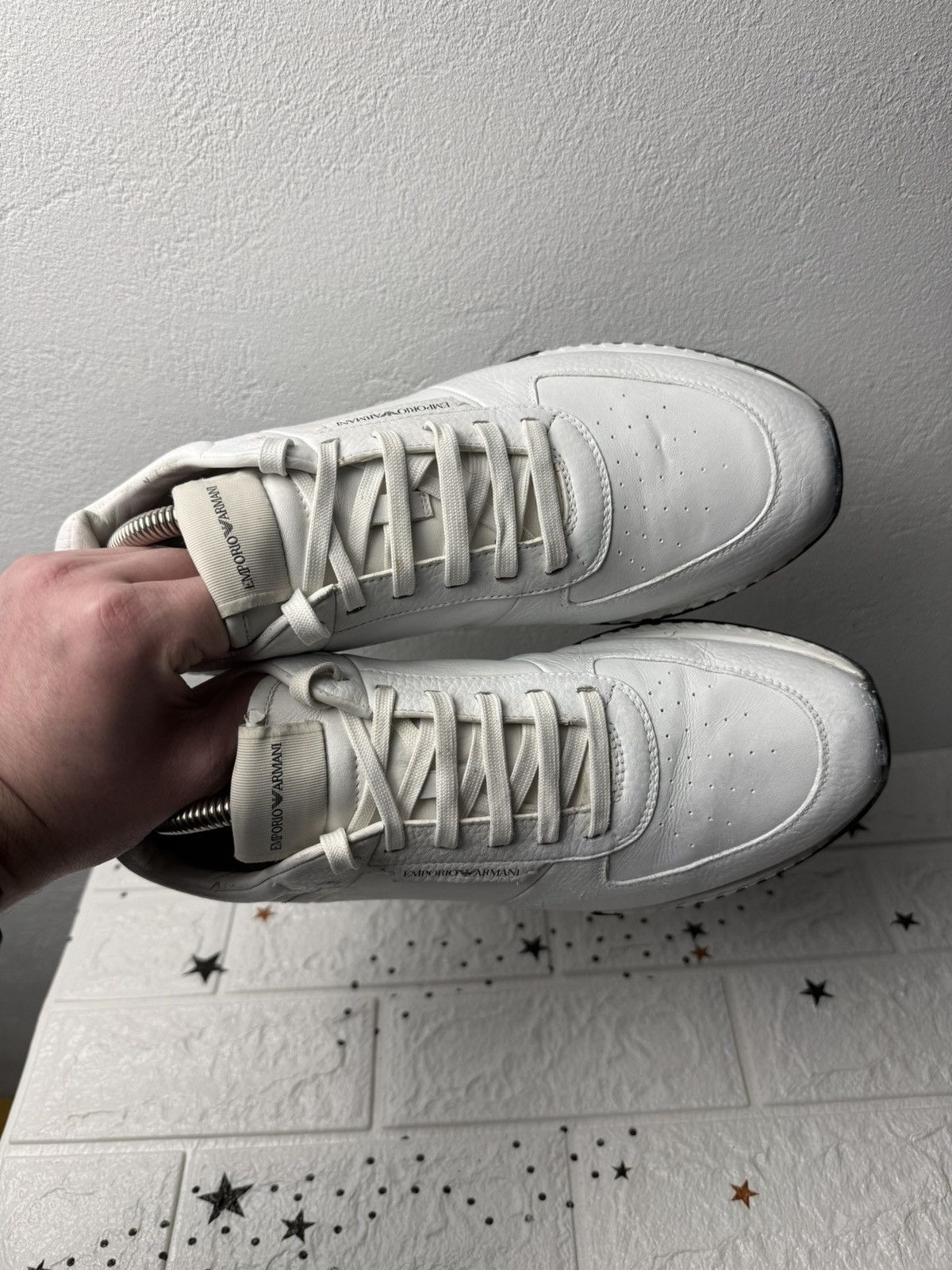Emporio Armani Emporio Armani Men US9 UK8 EUR42 Sneakers White Leather Size US 9 / EU 42 - 4 Thumbnail