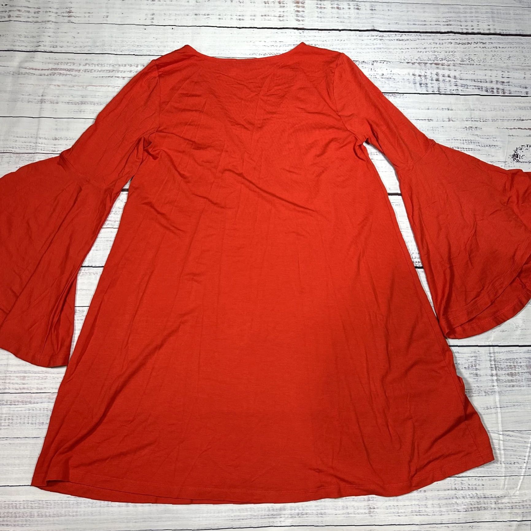 Loft LOFT Orange Bell Sleeve Shift Dress A-Line Soft Stretch V-Neck Cocktail Sz M Womens Dress Short Sleeve Vintage? (no) Size M / US 6-8 / IT 42-44 - 3 Thumbnail