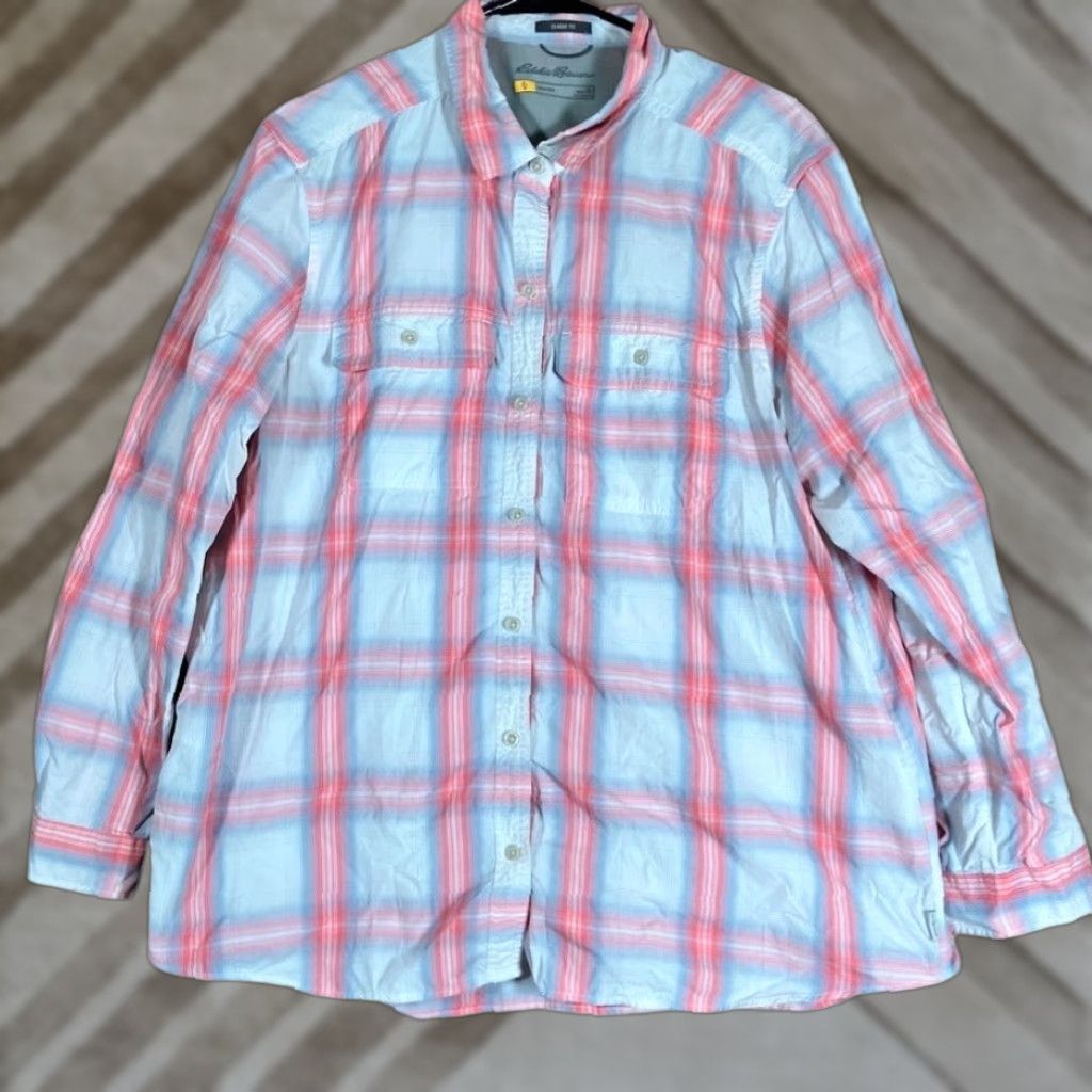 Eddie Bauer VINTAGE Eddie Bauer Womens Shirt Travex Pink Plaid Button Down Classic Fit Stretch XL Size XL / US 12-14 / IT 48-50 - 1 Thumbnail