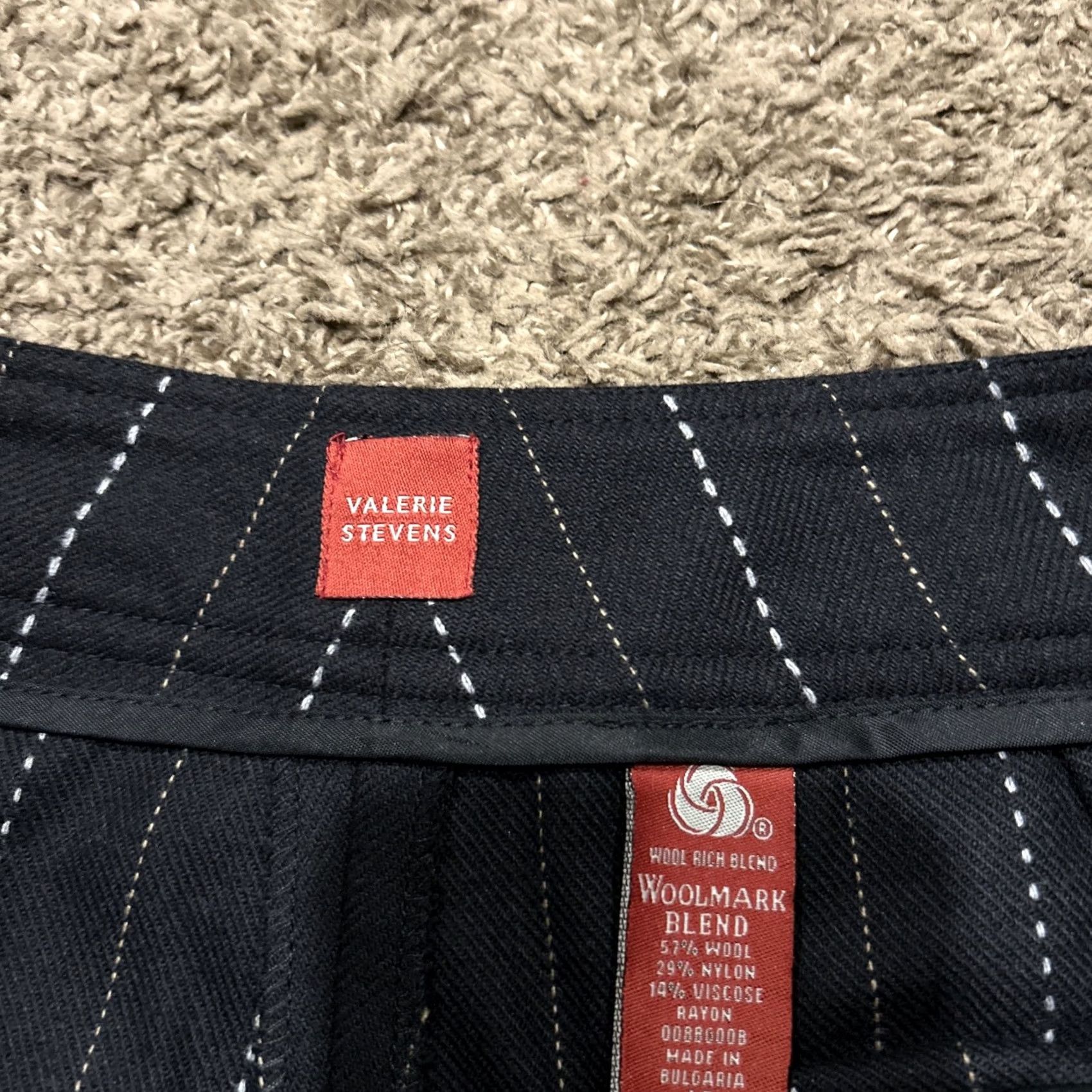 Vintage VTG Valerie Stevens Dress Pants Women 14 Wool Blend Pin Stripe Wide-Leg 90s Black Size 36" / US 14 / IT 50 - 2 Thumbnail