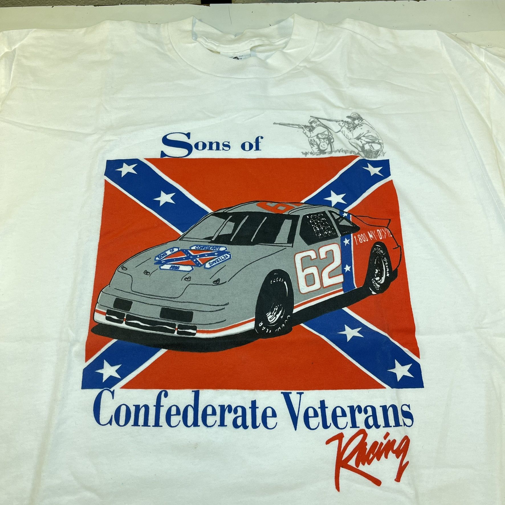 image of Lee Vintage Unworn Sons Of Confederate Veterans Racing Tee Shirt in White, Men's (Size 2XL)