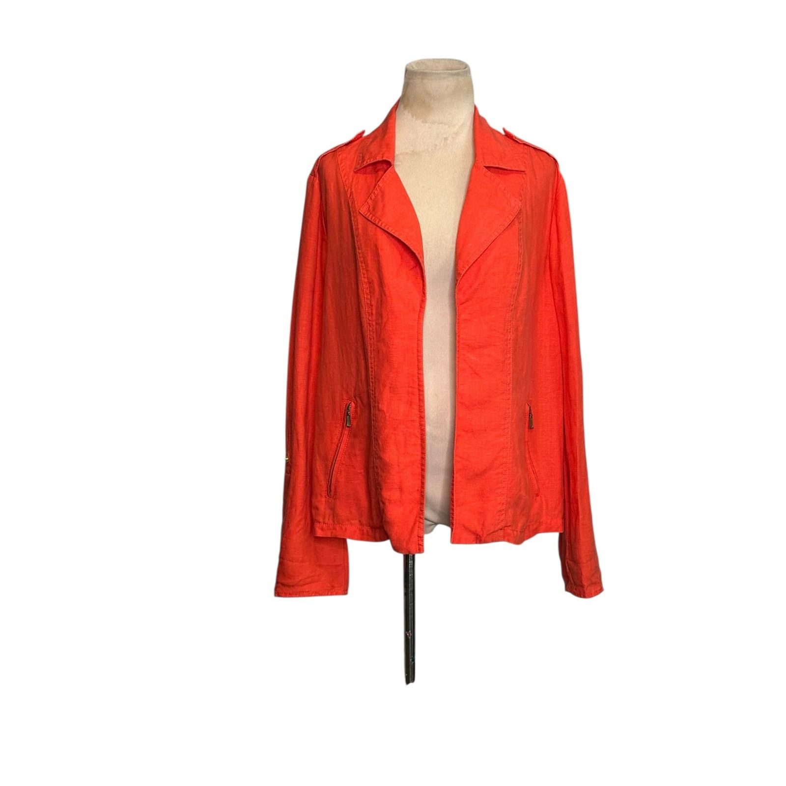 Chicos Chico’s orange linen open front moto jacket size 2 - large Size L / US 10 / IT 46 - 15 Thumbnail