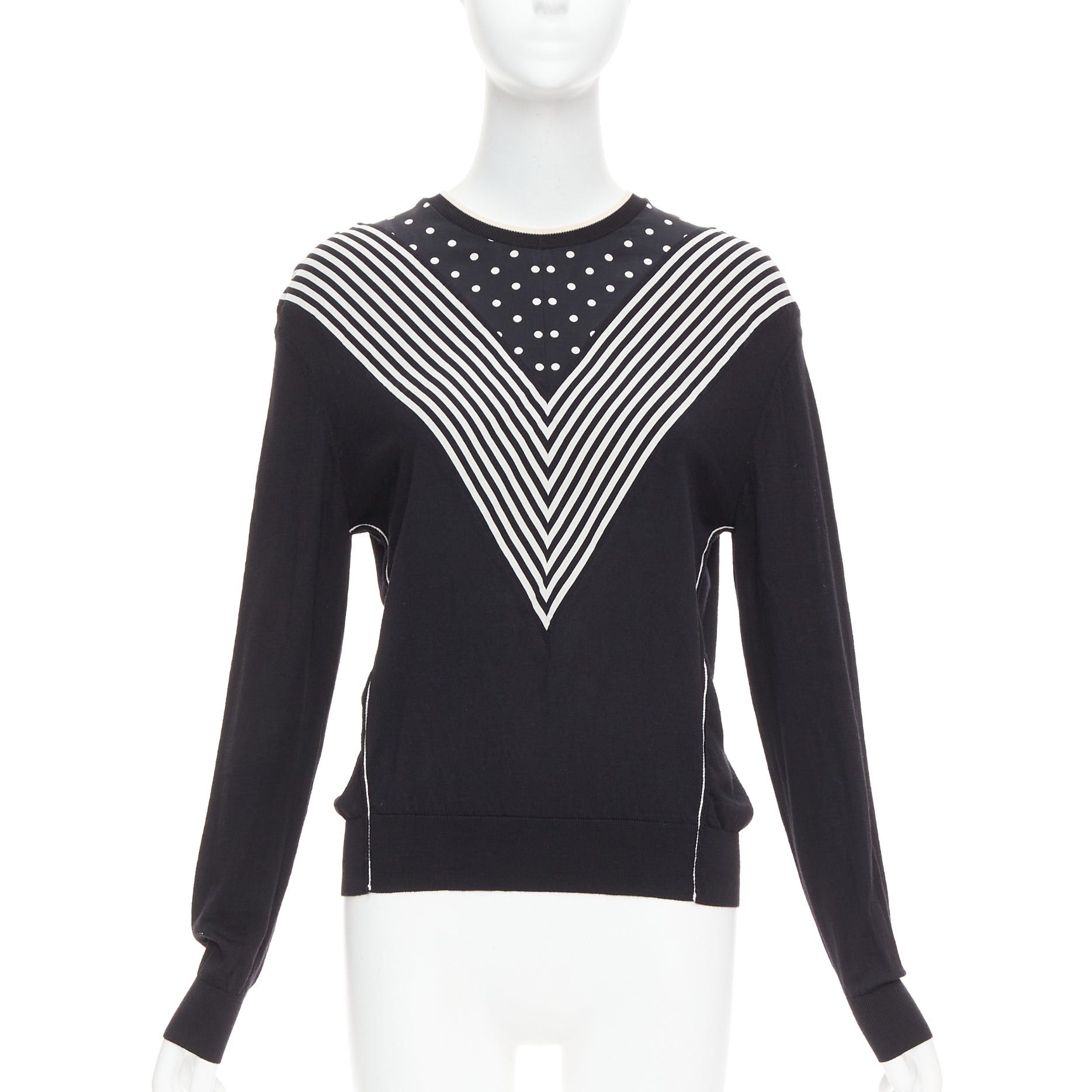 Stella McCartney STELLA MCCARTNEY 2016 black white virgin wool silk trim long sleeve sweater Size S / US 4 / IT 40 - 1 Thumbnail