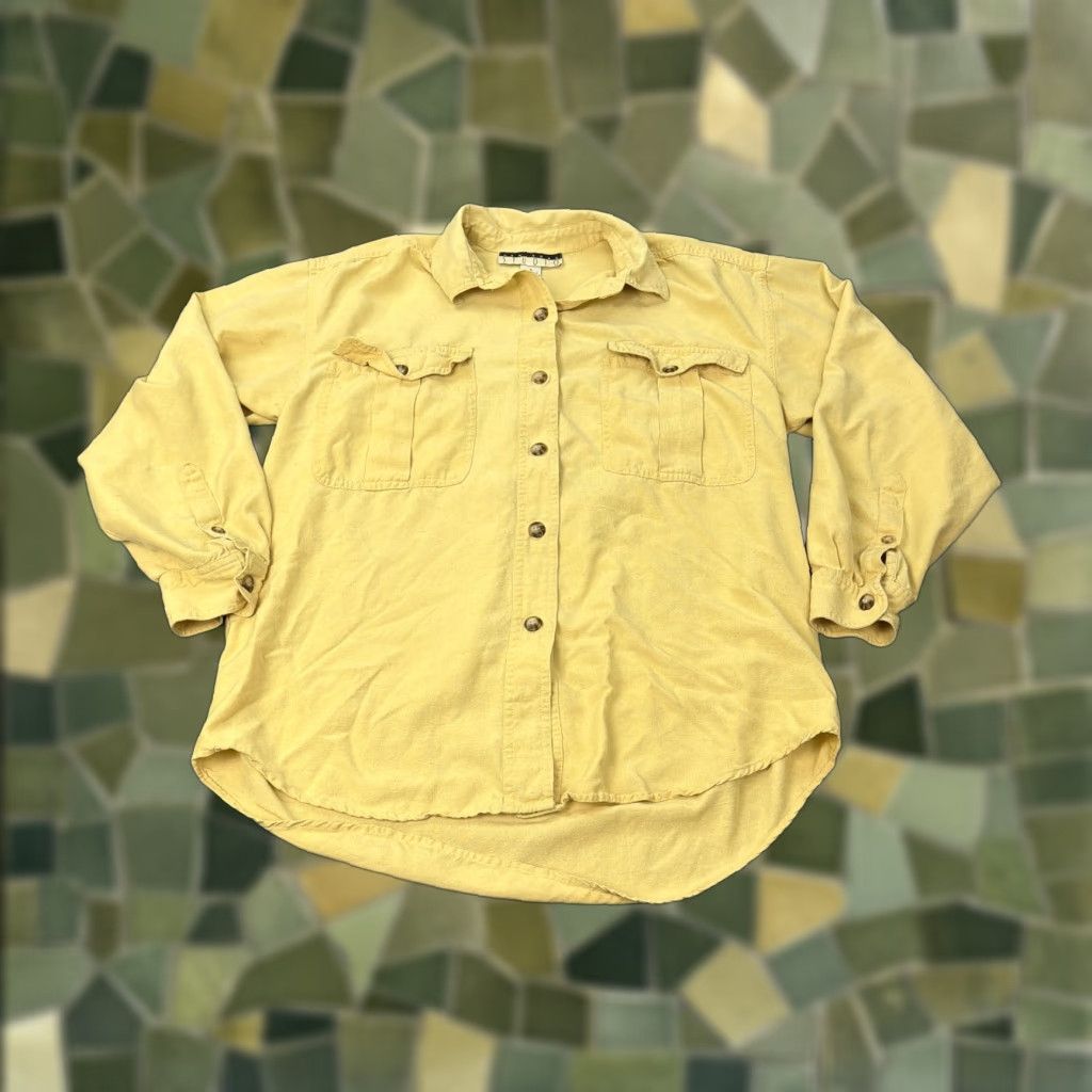 Vintage VINTAGE New York Studio Shirt Womens Small Yellow 100% Silk Button Front Utility Top Size S / US 4 / IT 40 - 1 Thumbnail