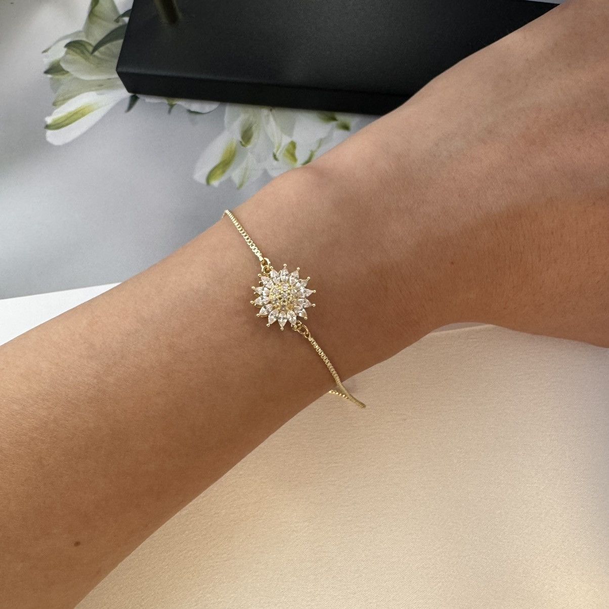 Other Adjustable CZ Flower Charm Bracelet for Women Size ONE SIZE - 5 Thumbnail