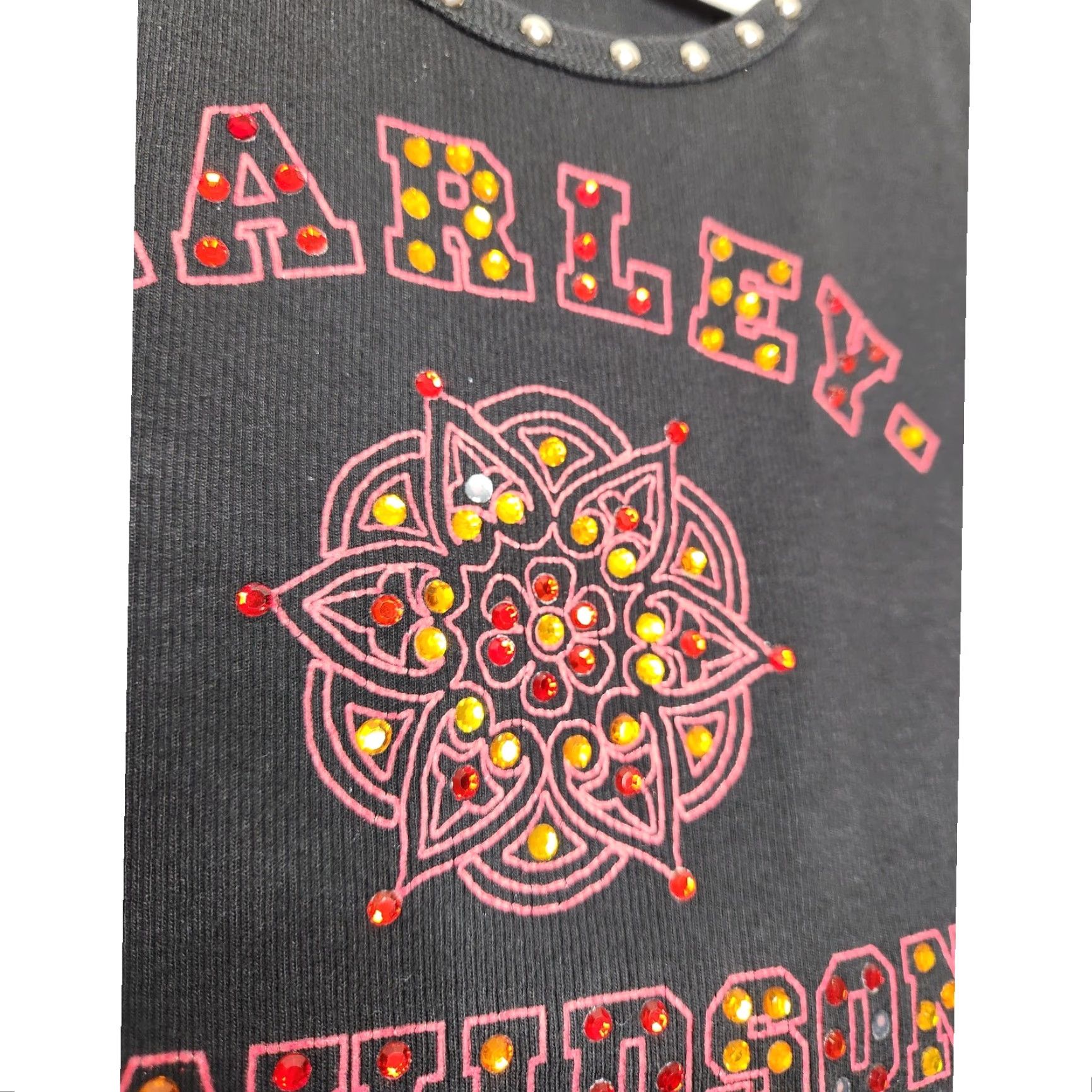 Harley Davidson VINTAGE Harley Davidson Tank Top Beaded Gem Studded McBling Black L Women Size L / US 10 / IT 46 - 4 Thumbnail