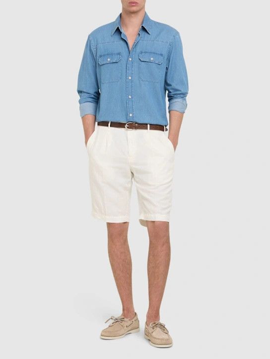 PT Torino o1lsvrm0425 Lyocell Blend Herringbone Shorts in Beige/White Size US 30 / EU 46 - 3 Thumbnail