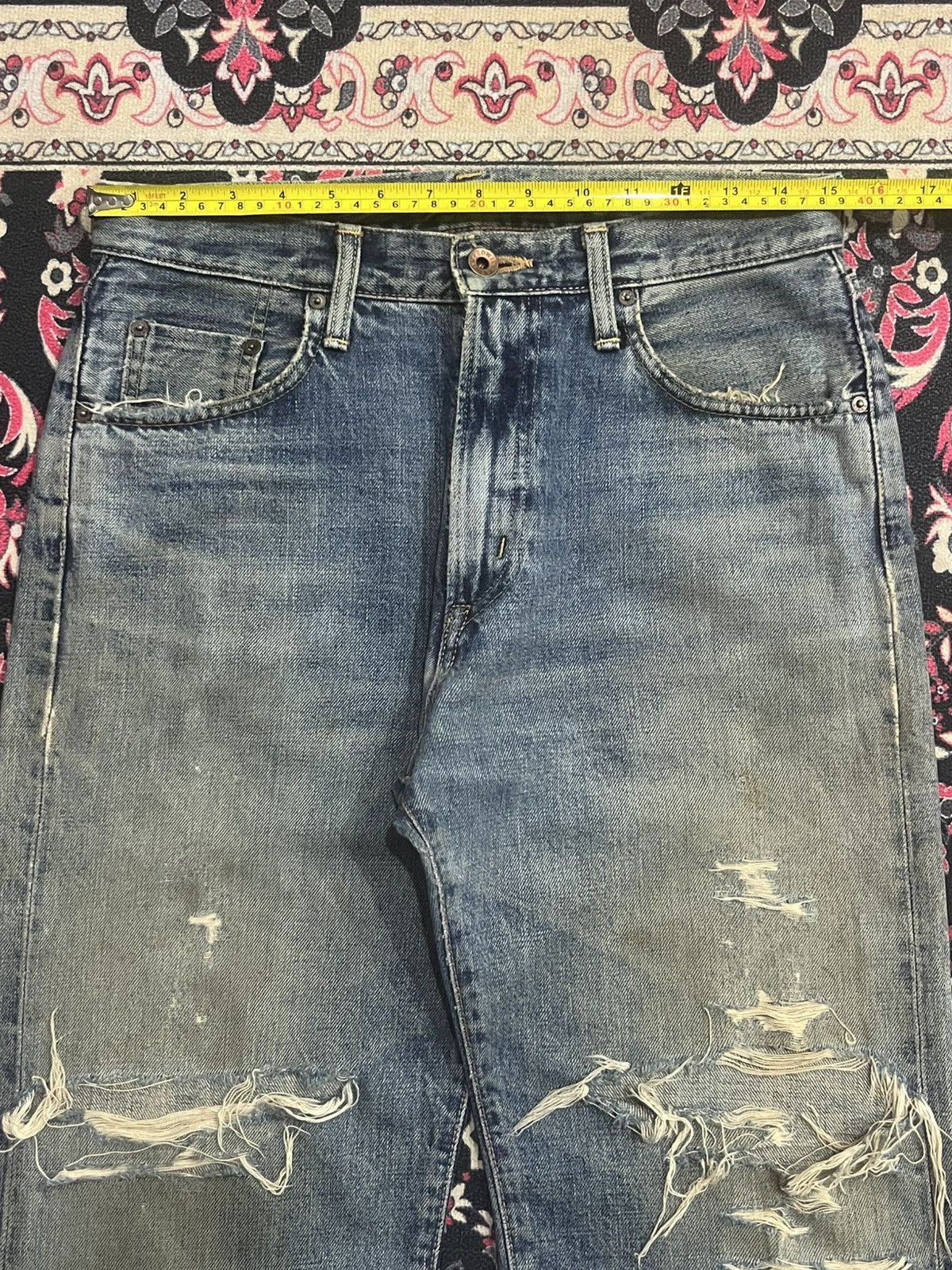 No Faith Studios Edwin 505XX Blue Faded Washed Distressed Selvedge Jeans Size US 29 - 15 Thumbnail