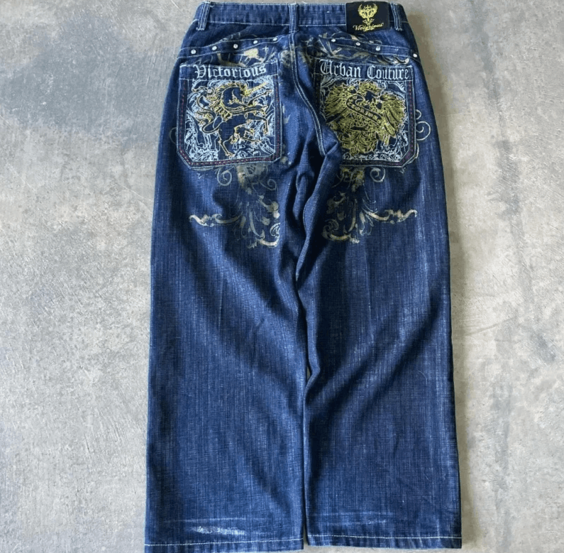 Japanese Brand Pop Pattern Geometric Embroidery Baggy Jeans Size US 30 / EU 46 - 1 Thumbnail
