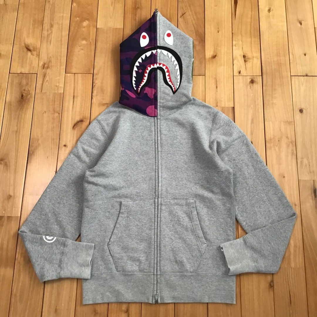 Bape BAPE Purple camo × Grey shark full zip hoodie a bathing ape Size US S / EU 44-46 / 1 - 1 Thumbnail