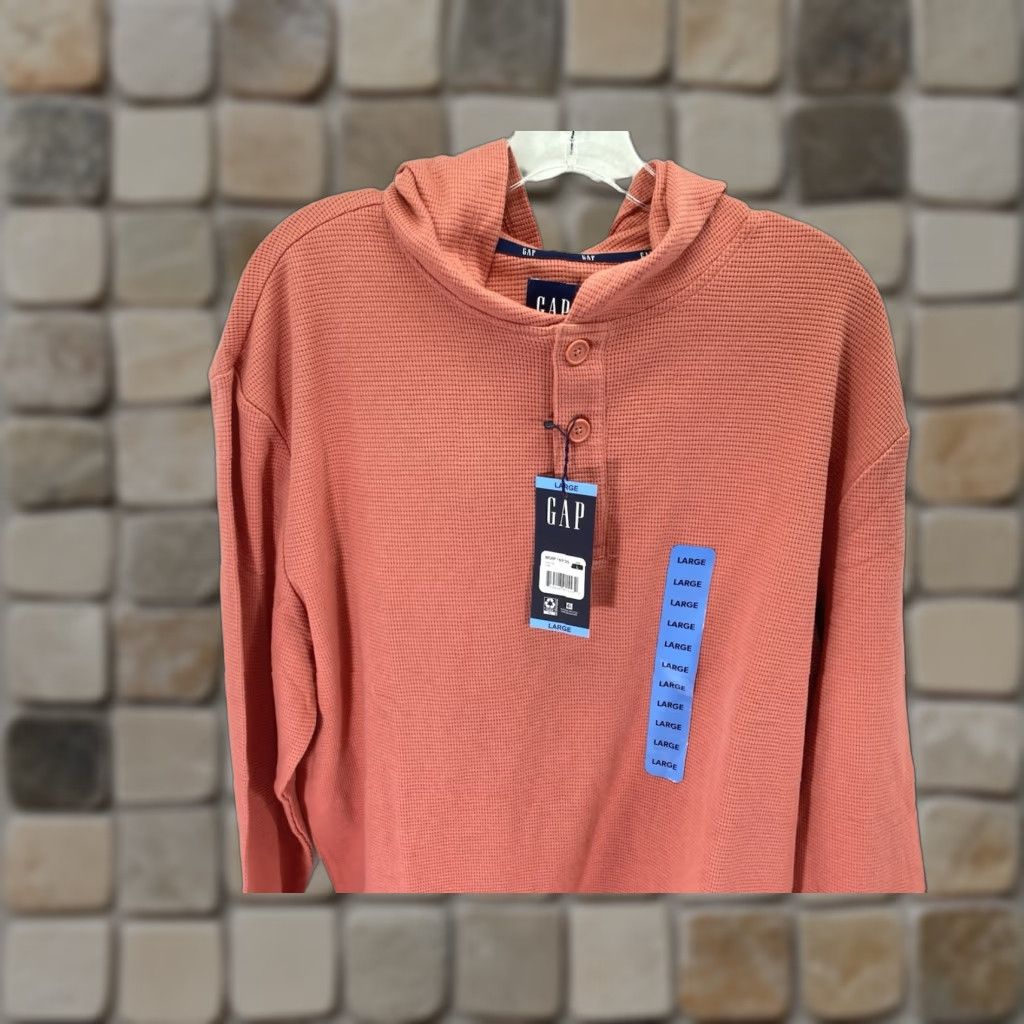 Gap Gap Hoodie Shirt Men L Coral Waffle Henley Pullover Long Sleeve NWT Size US L / EU 52-54 / 3 - 1 Thumbnail
