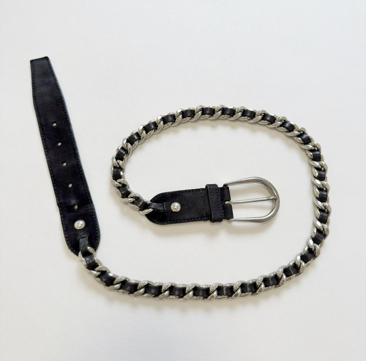 Miu Miu Early 2000s Black Suede Metal Chain Belt Size ONE SIZE - 10 Thumbnail