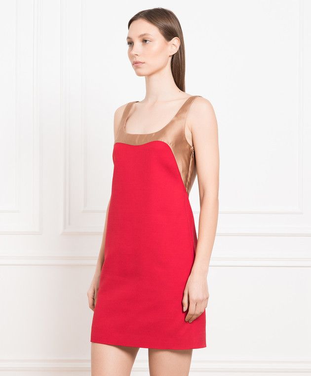 Valentino o1y0326 Silk Mini Dress in Red/Beige Size S / US 4 / IT 40 - 3 Thumbnail