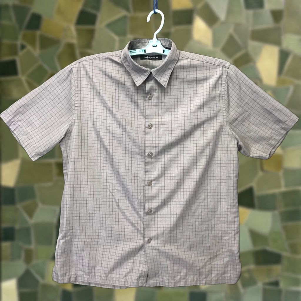 Vintage Axist Shirt Mens L Grey Button Up Short Sleeve Cross-Hatch Camp Size US L / EU 52-54 / 3 - 1 Thumbnail