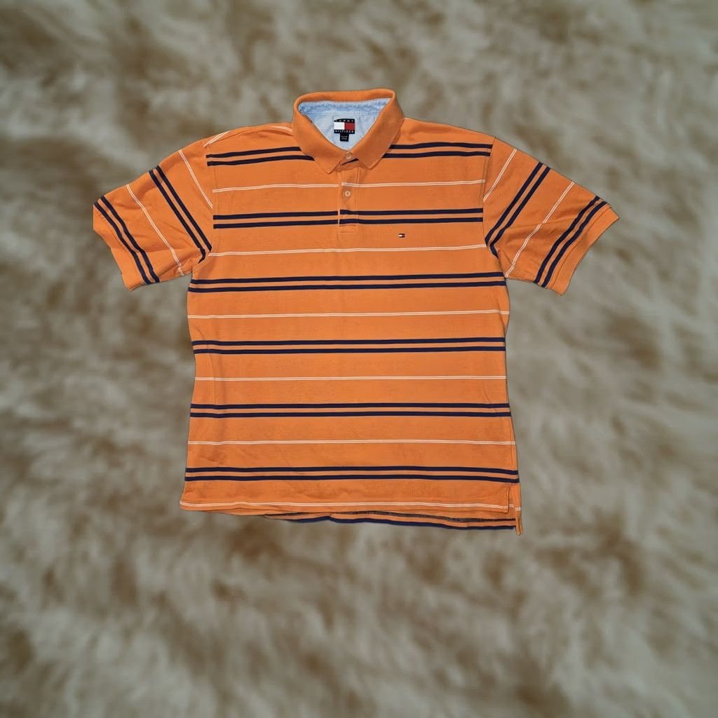 Tommy Hilfiger Tommy Hilfiger Polo Shirt Men XXL Orange Short Sleeve Striped Y2K Preppy Polo Mens 2XL Orange Striped Classic Logo Golf Walking Size US XXL / EU 58 / 5 - 1 Thumbnail