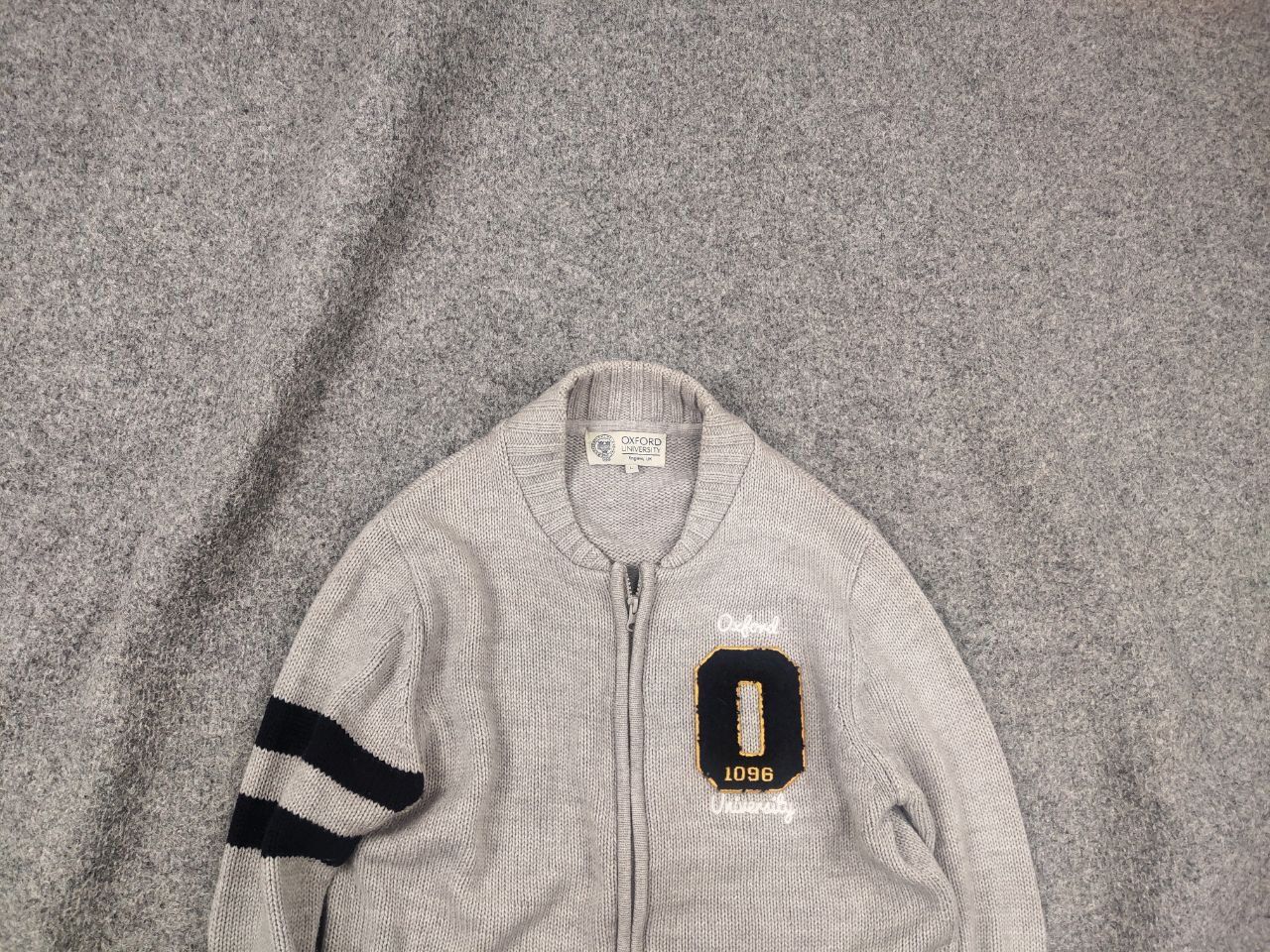 Oxxford Clothes Vintage Oxford University Pulover Logo Knit Zip Gray Sweater Size US L / EU 52-54 / 3 - 2 Thumbnail