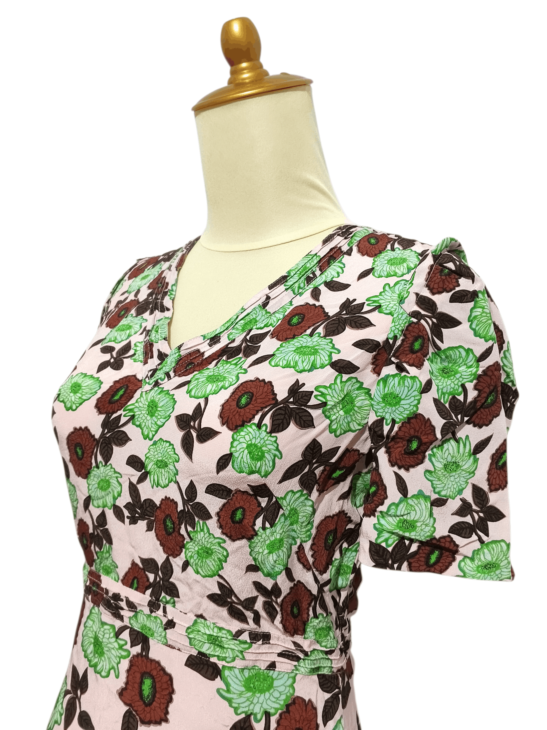 Sandro Mini Dress Green Flowers A Line Pink Silk Floral Print Size XXS / US 00 / IT 34 - 4 Thumbnail