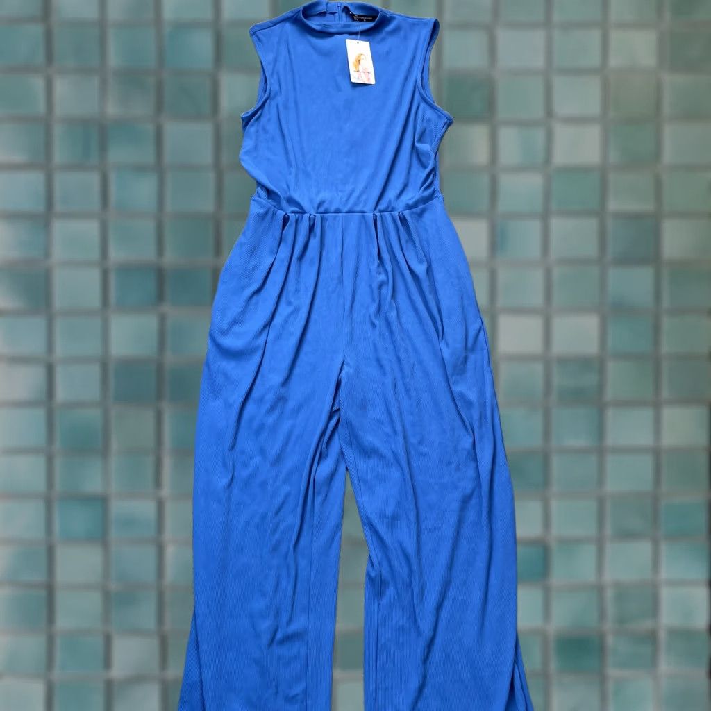 Vintage PrettyGarden Jumpsuit Womens XL Blue One-Piece Wide Leg Back Zip Size 40" / US 18 - 1 Thumbnail