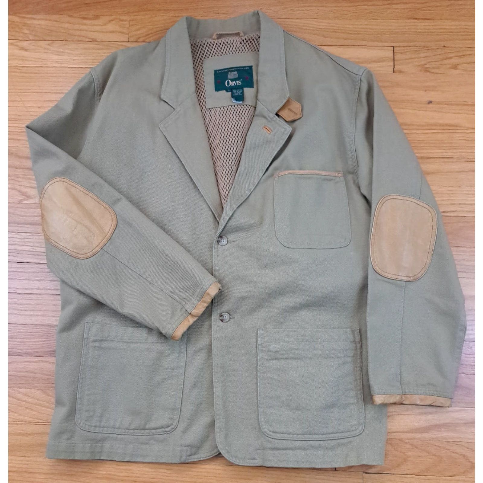 Orvis VINTAGE Orvis Coat Barn Coat Men Large Khaki Beige Canvas Pockets Elbow Patches Outdoor 34in long 25in pit to pit Size US L / EU 52-54 / 3 - 5 Thumbnail