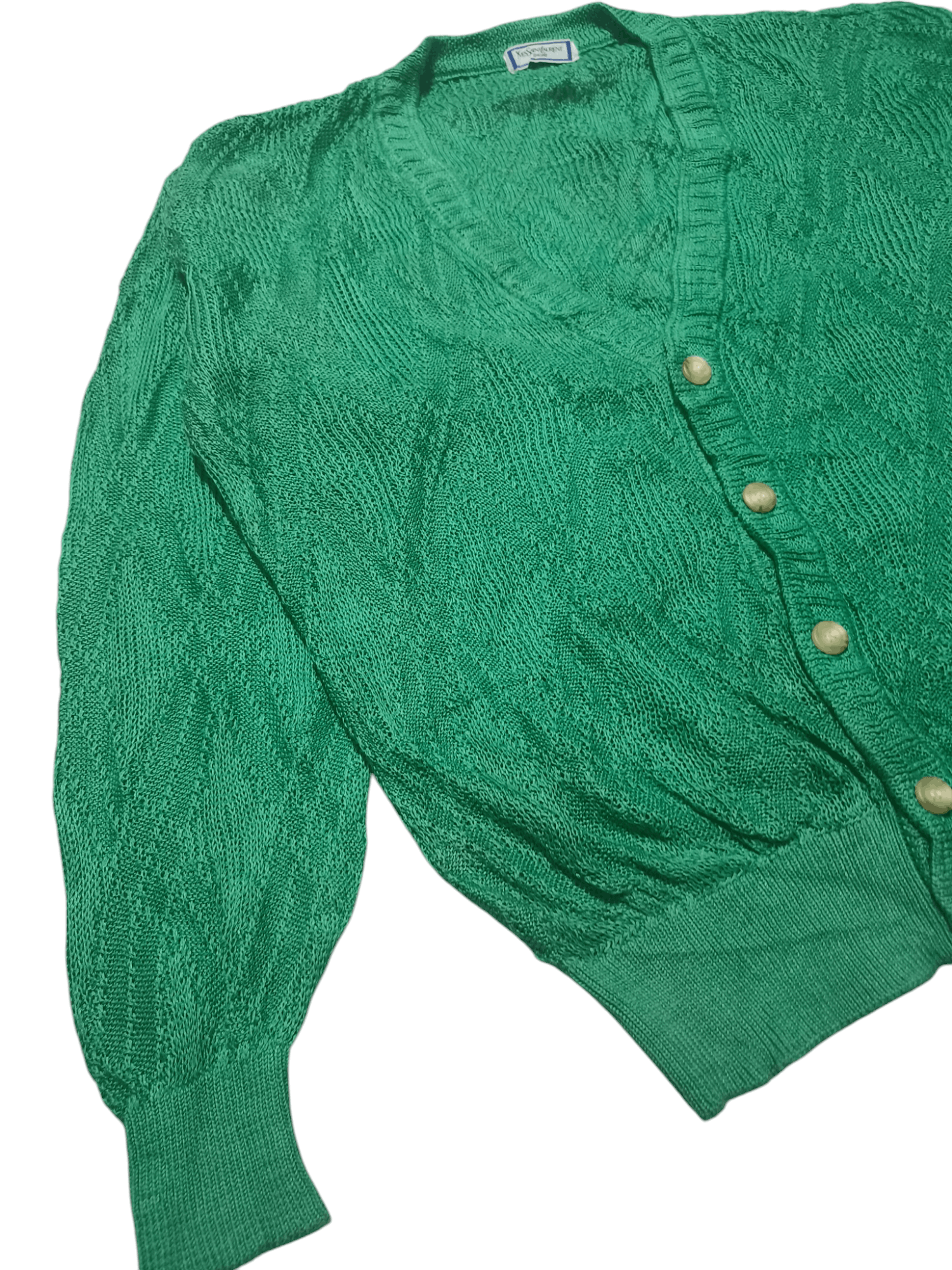 Yves Saint Laurent Vintage Yves Saint Laurent YSL Openwork Knit Green Sweater Size L / US 10 / IT 46 - 5 Thumbnail