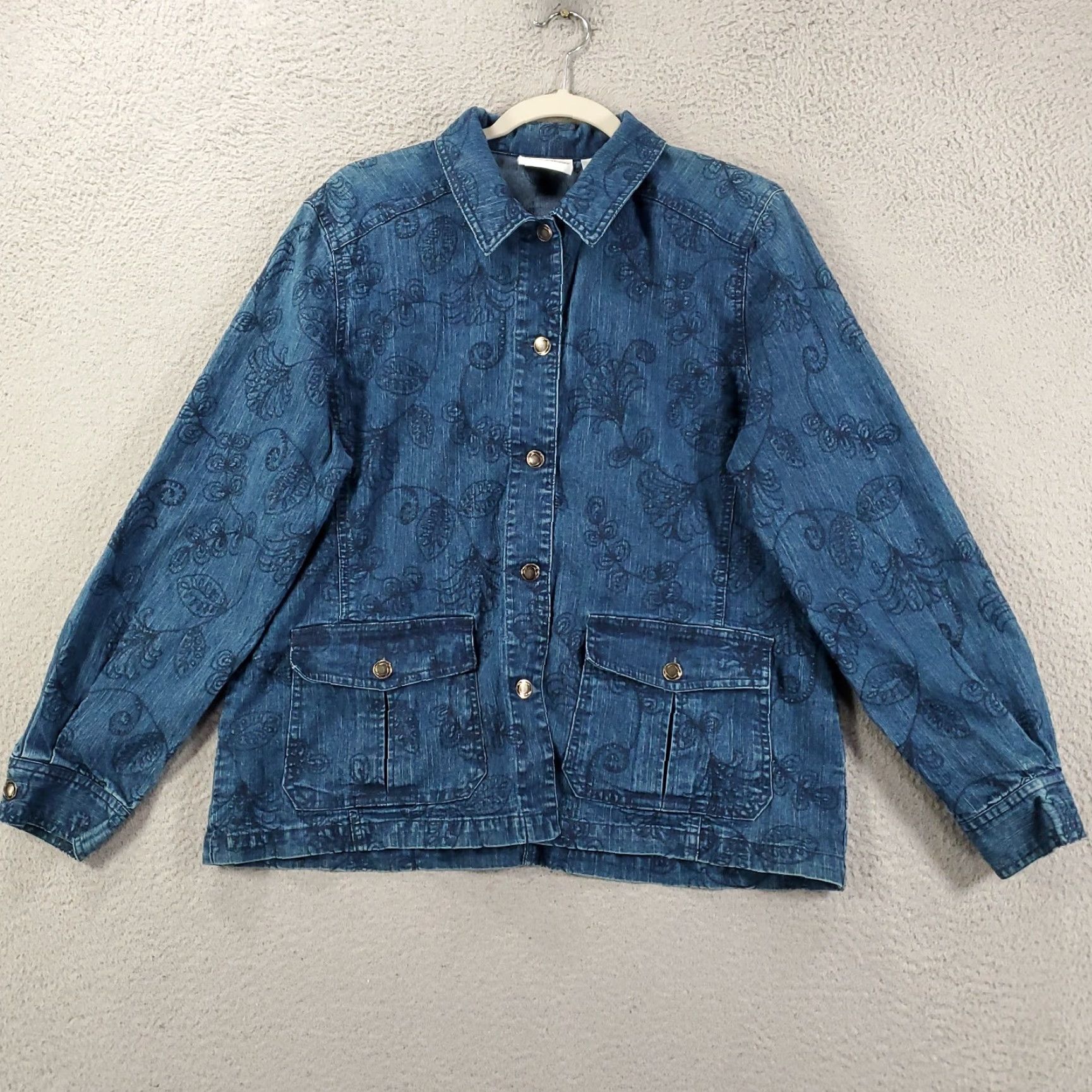 Vintage Alfred Dunner Denim Jacket Women 10 Blue Embroidered Button Front Pockets Flower Artsy Classic Womens Size L / US 10 / IT 46 - 5 Thumbnail
