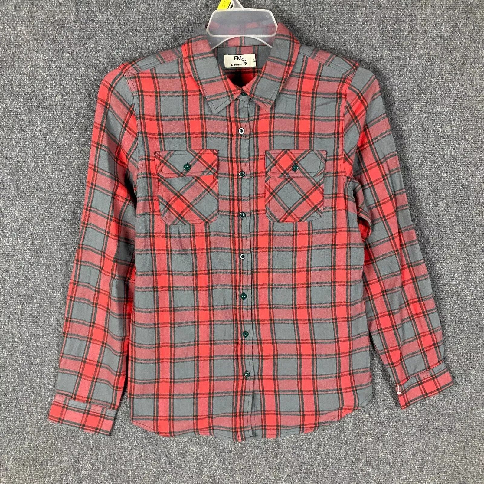 Other Emma Flannel Women's Large Plaid Gray Red Cotton Adults L Size L / US 10 / IT 46 - 1 Thumbnail