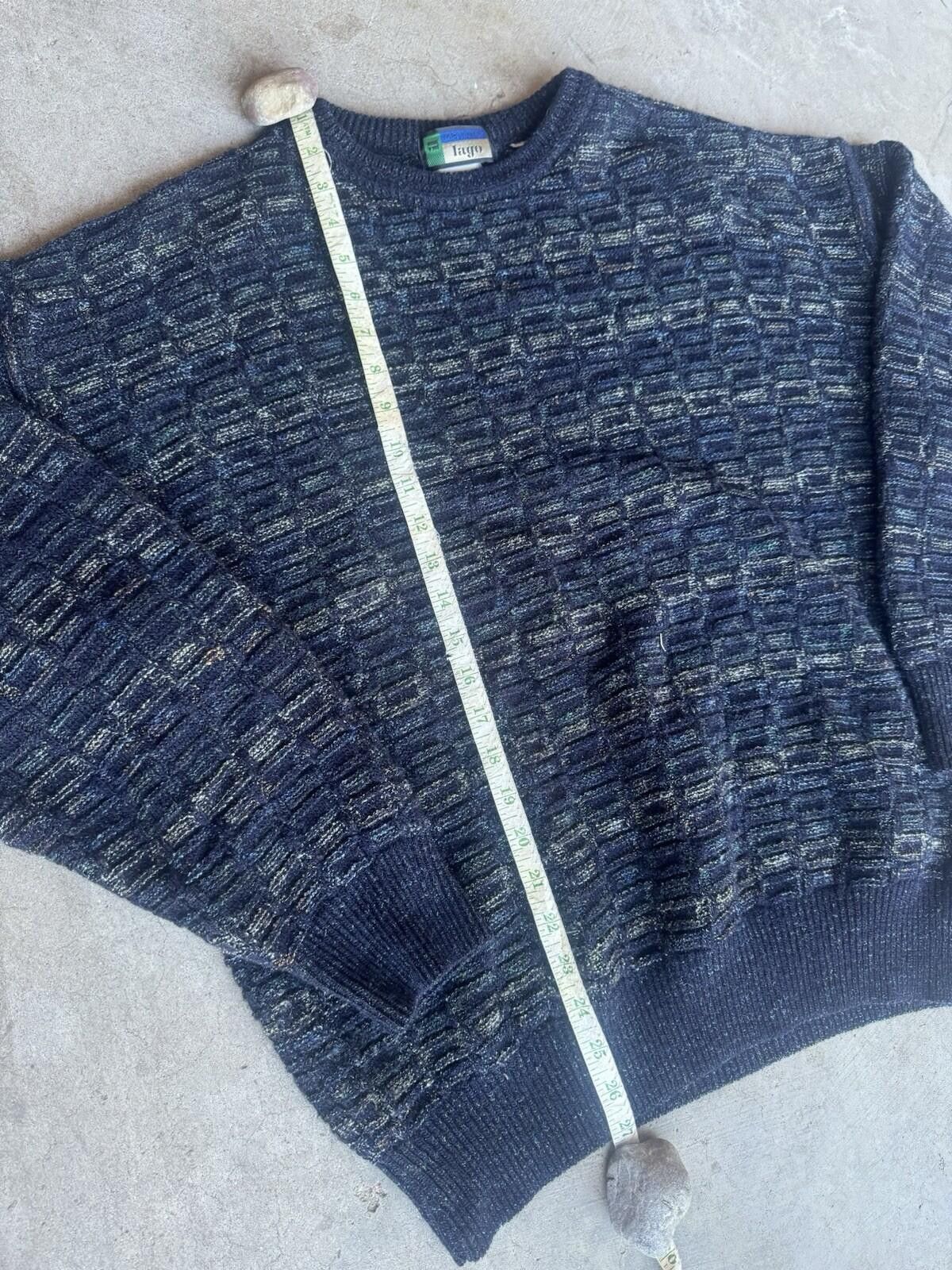 Vintage Vintage 90s Lago Italian Knit Sweater Blue Basketweave L Size US L / EU 52-54 / 3 - 3 Thumbnail