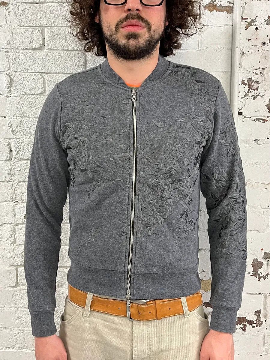 Dries Van Noten Dries Van Noten Floral Embroidered Grey Zip-Up Sweater Size US XS / EU 42 / 0 - 2 Thumbnail