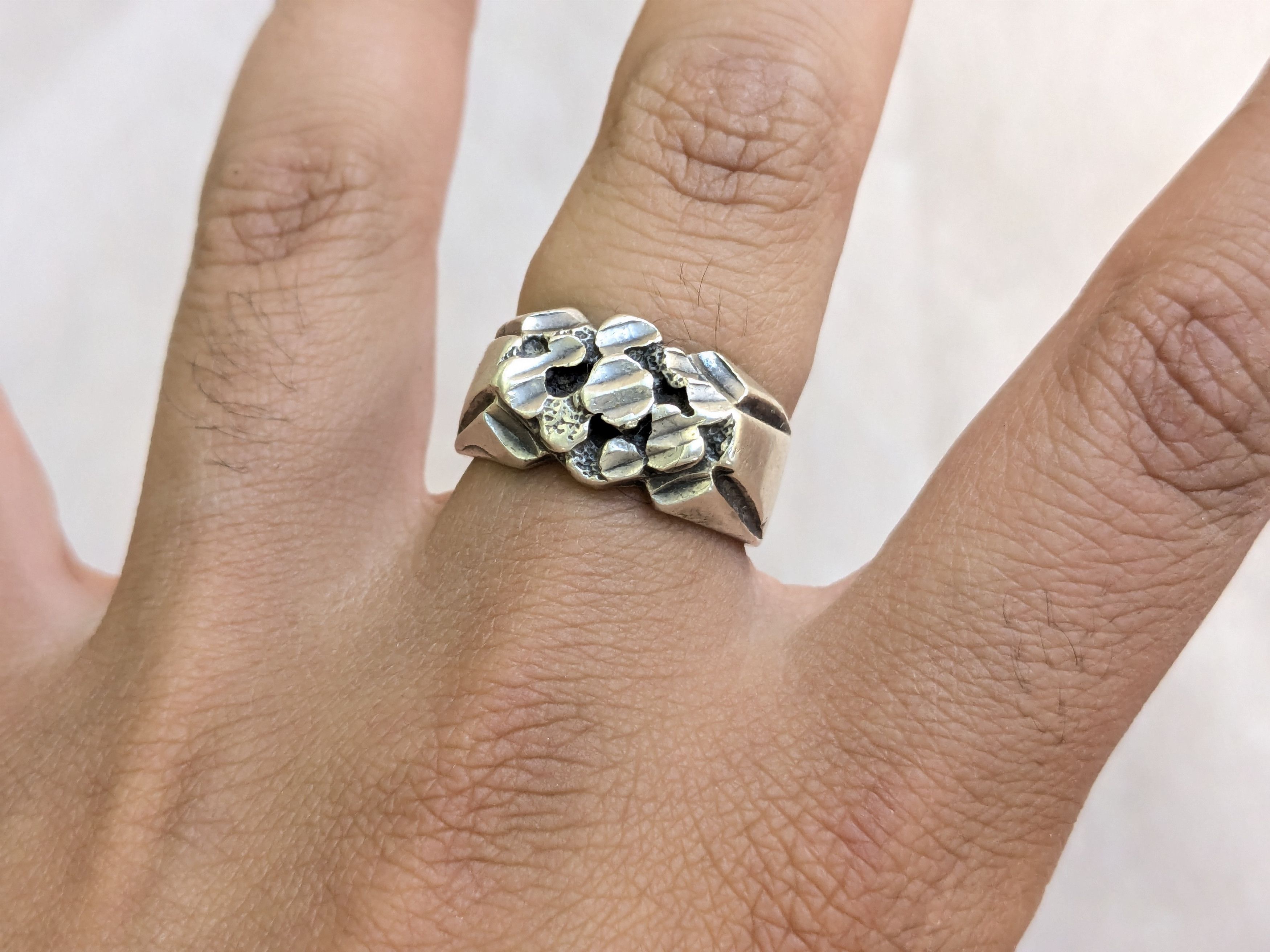 Jewelry Vintage Sterling Silver Nugget Ring 9 Brutalist Size ONE SIZE - 10 Thumbnail