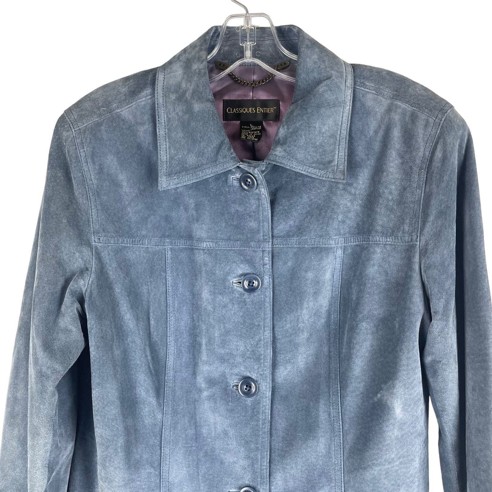 Armani Collezioni Classiques Entier Suede Jacket Button Front Blue Size L Size L / US 10 / IT 46 - 4 Thumbnail